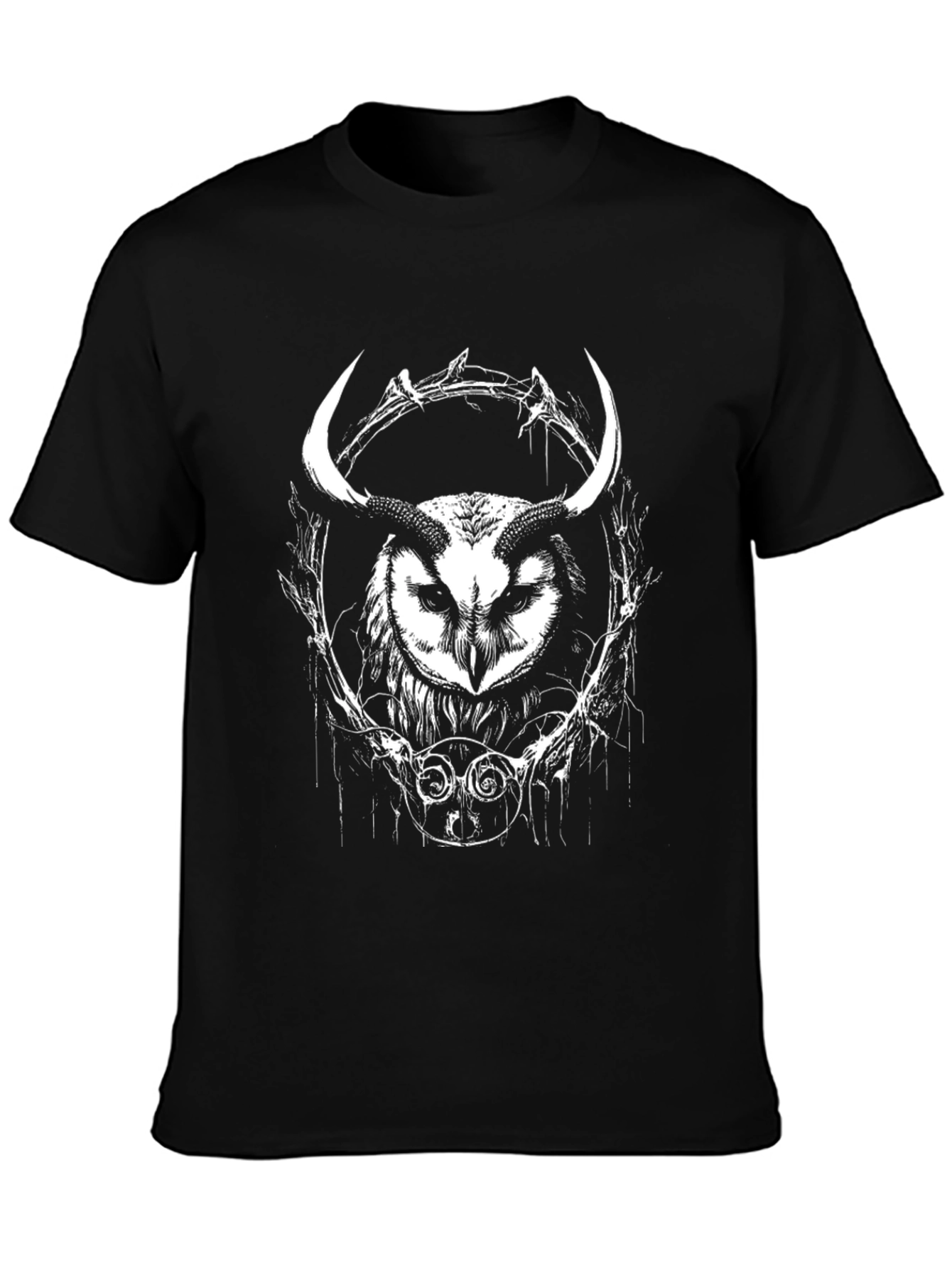Owl Horns Graphic Black T-Shirt