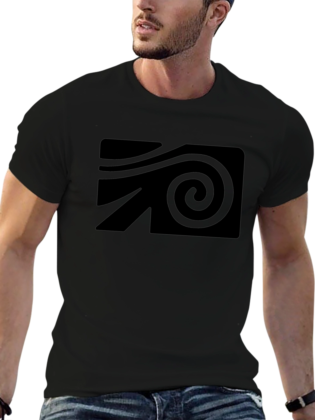 Black Graphic Tee - Modern Spiral Design