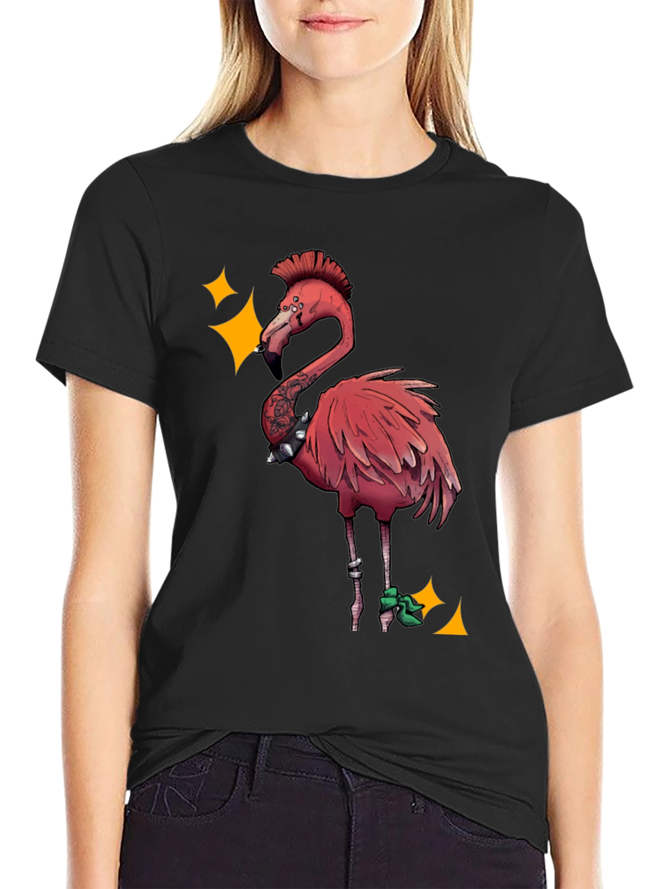 Punk Flamingo Graphic Tee - Black