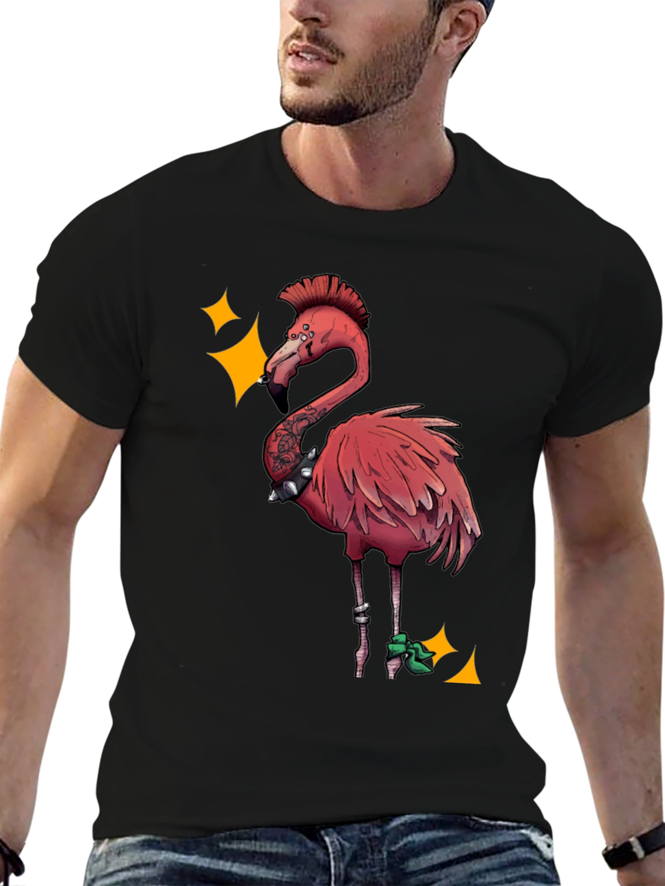 Punk Flamingo Graphic Tee - Black
