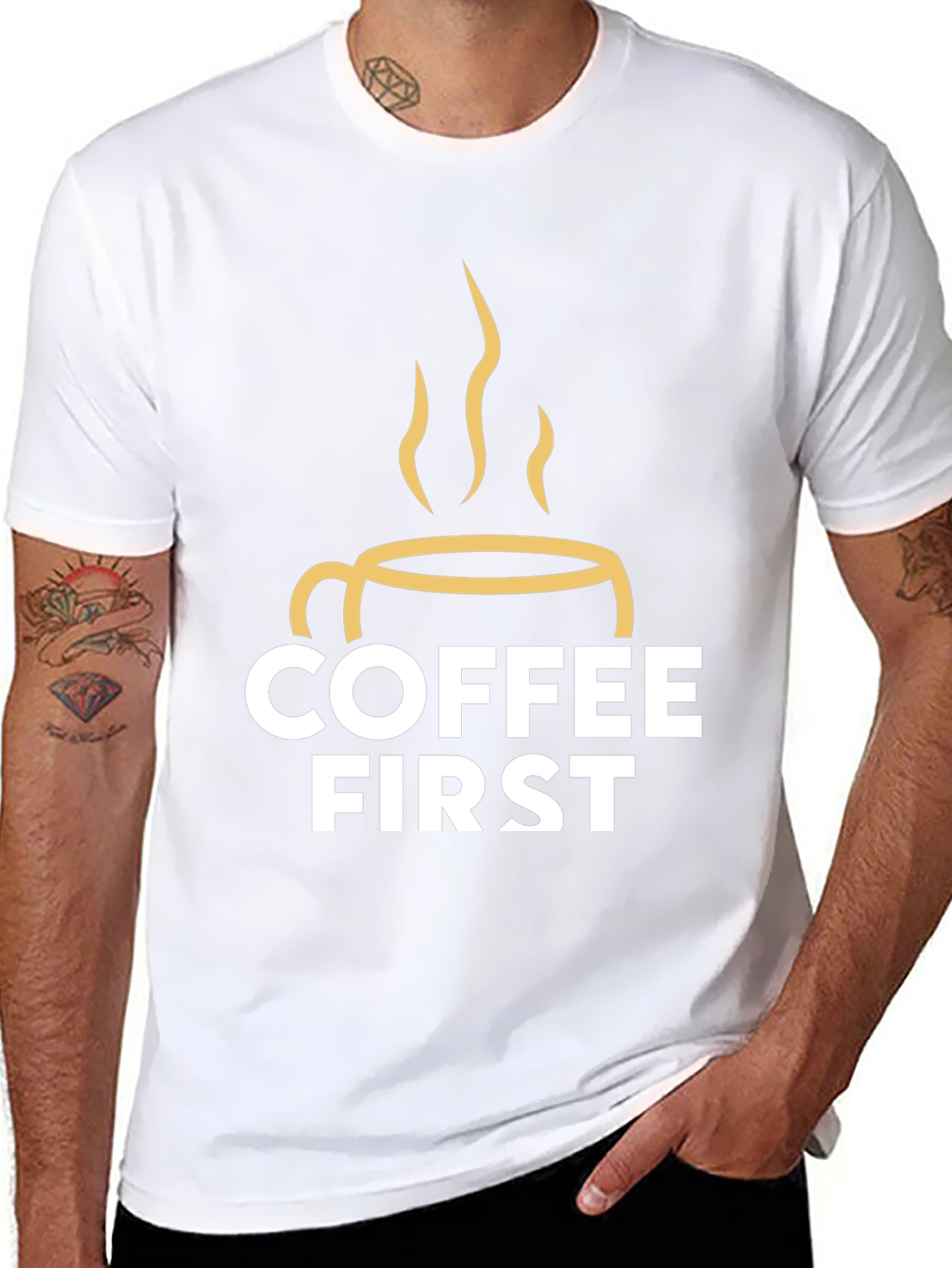 Coffee First Graphic Tee - Black Unisex T-Shirt