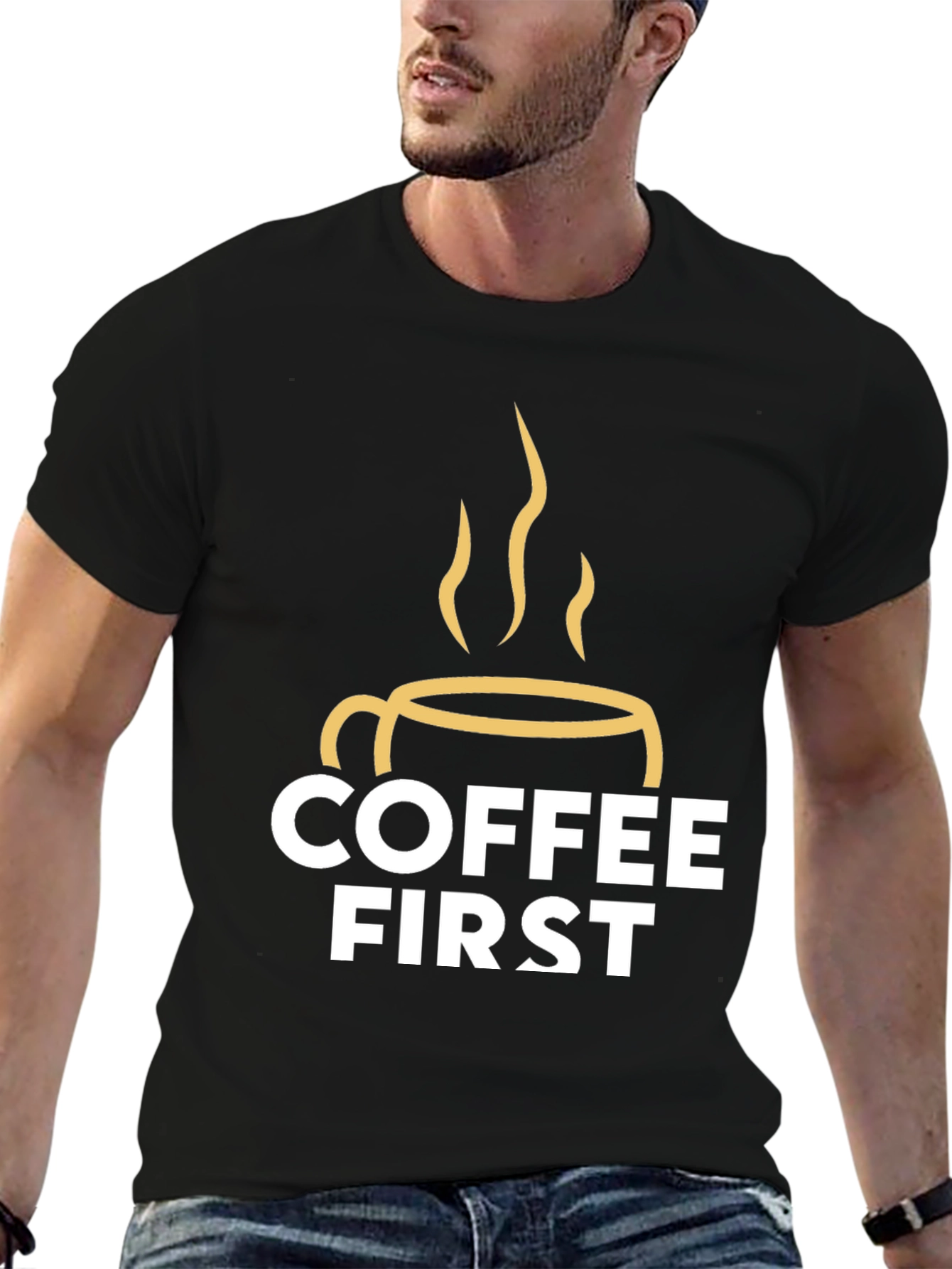 Coffee First Graphic Tee - Black Unisex T-Shirt