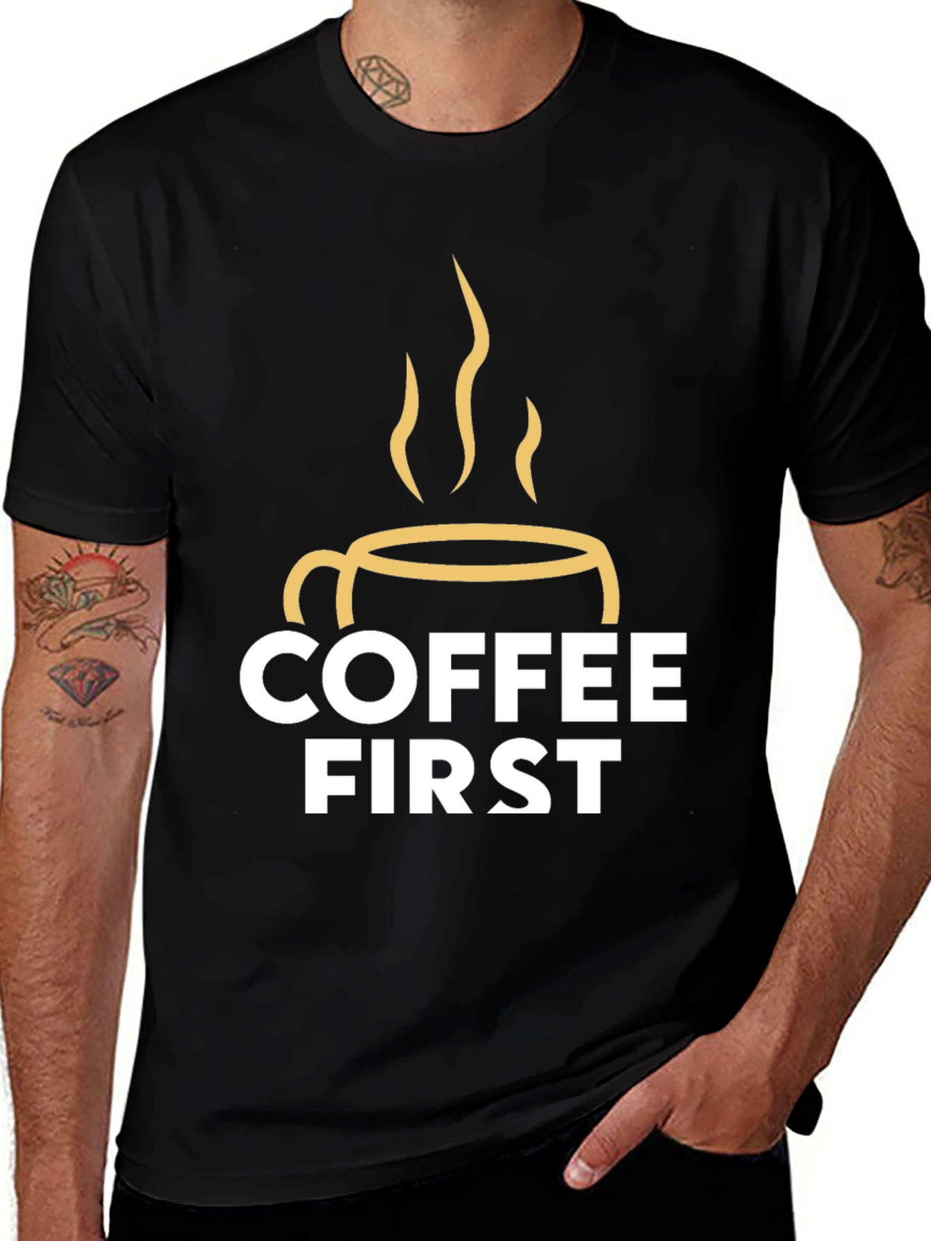 Coffee First Graphic Tee - Black Unisex T-Shirt