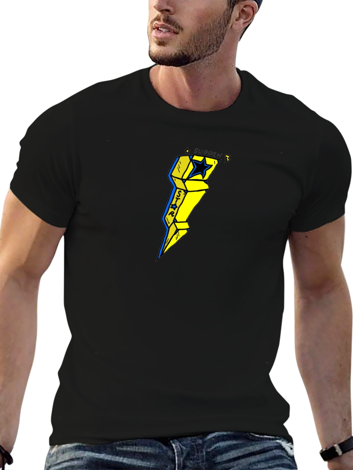 Sudden Star Lightning Bolt Graphic Tee - Black