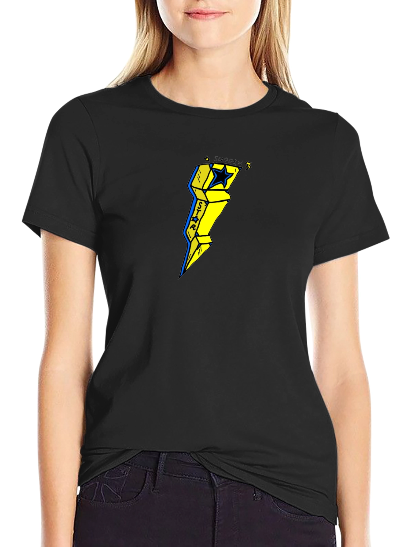 Sudden Star Lightning Bolt Graphic Tee - Black
