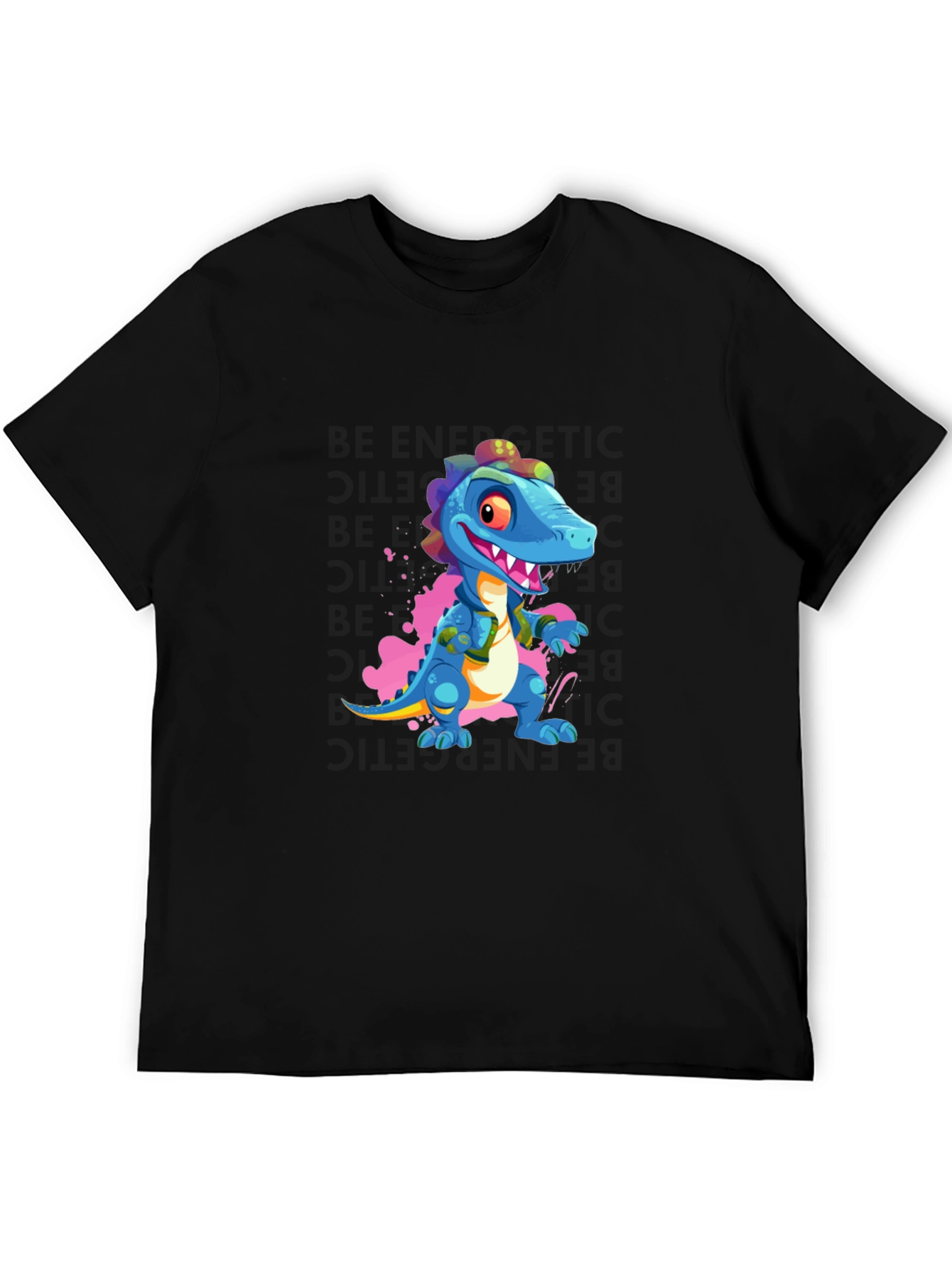 Cartoon Dinosaur Graphic Black T-Shirt