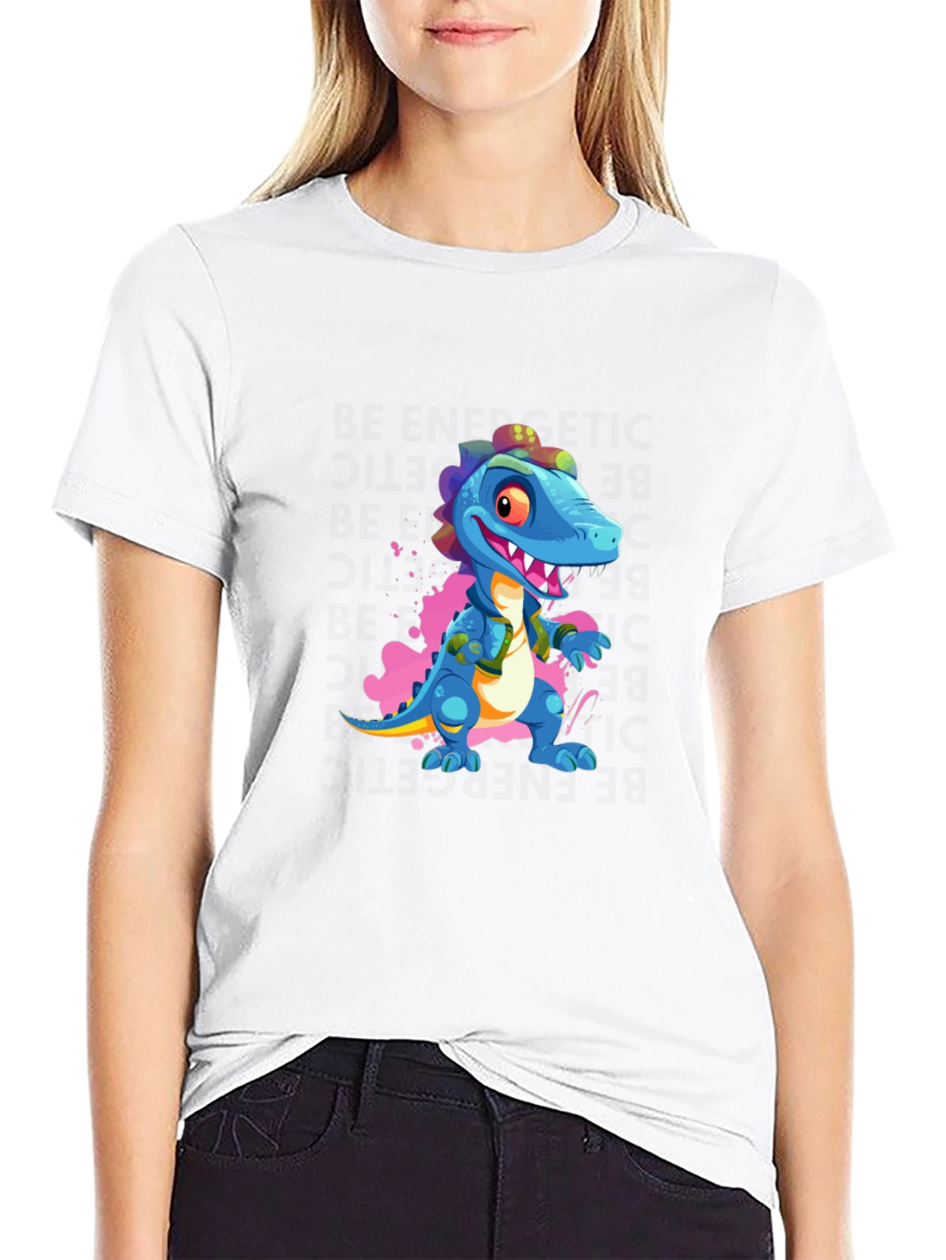 Cartoon Dinosaur Graphic Black T-Shirt