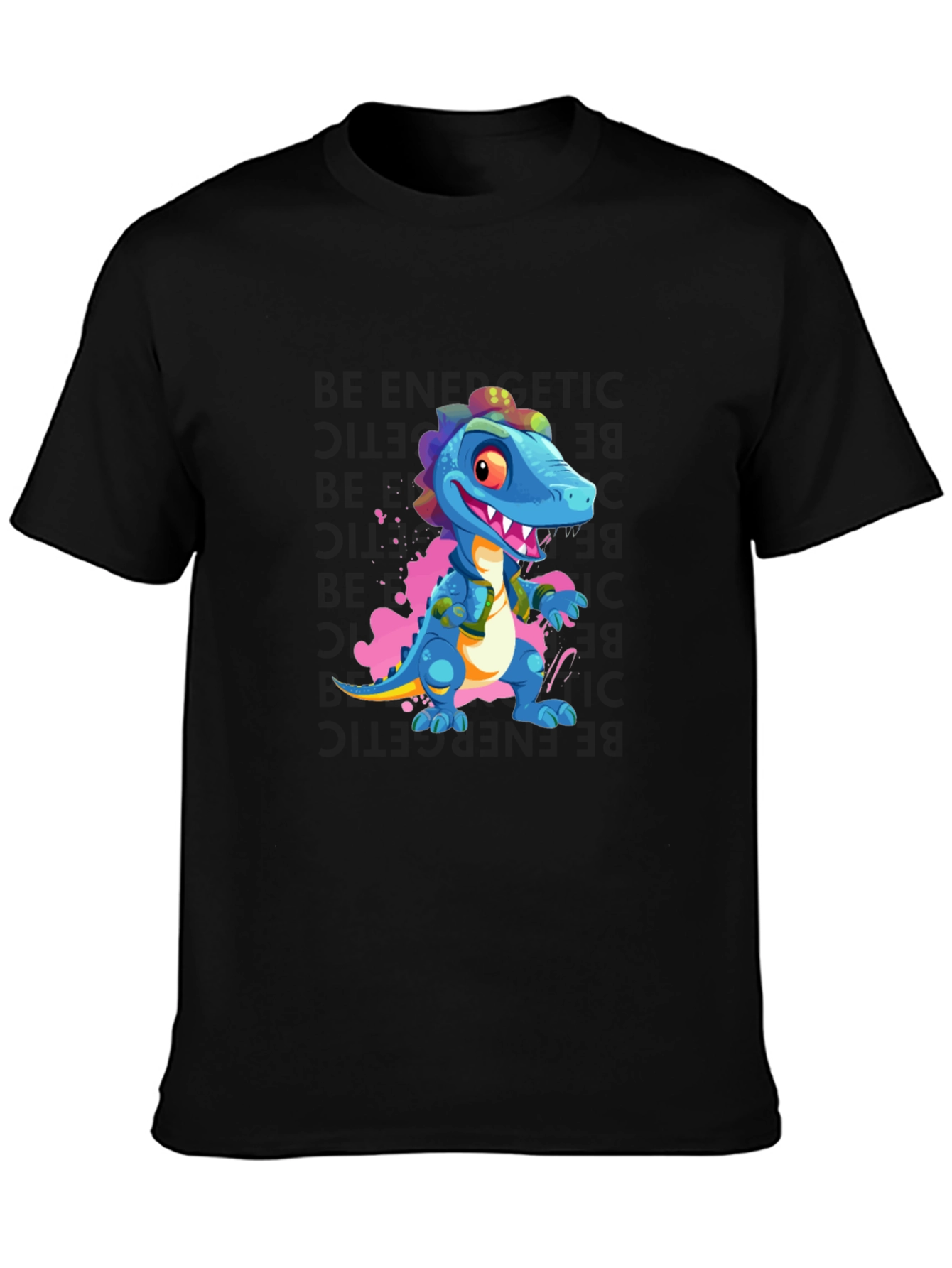 Cartoon Dinosaur Graphic Black T-Shirt