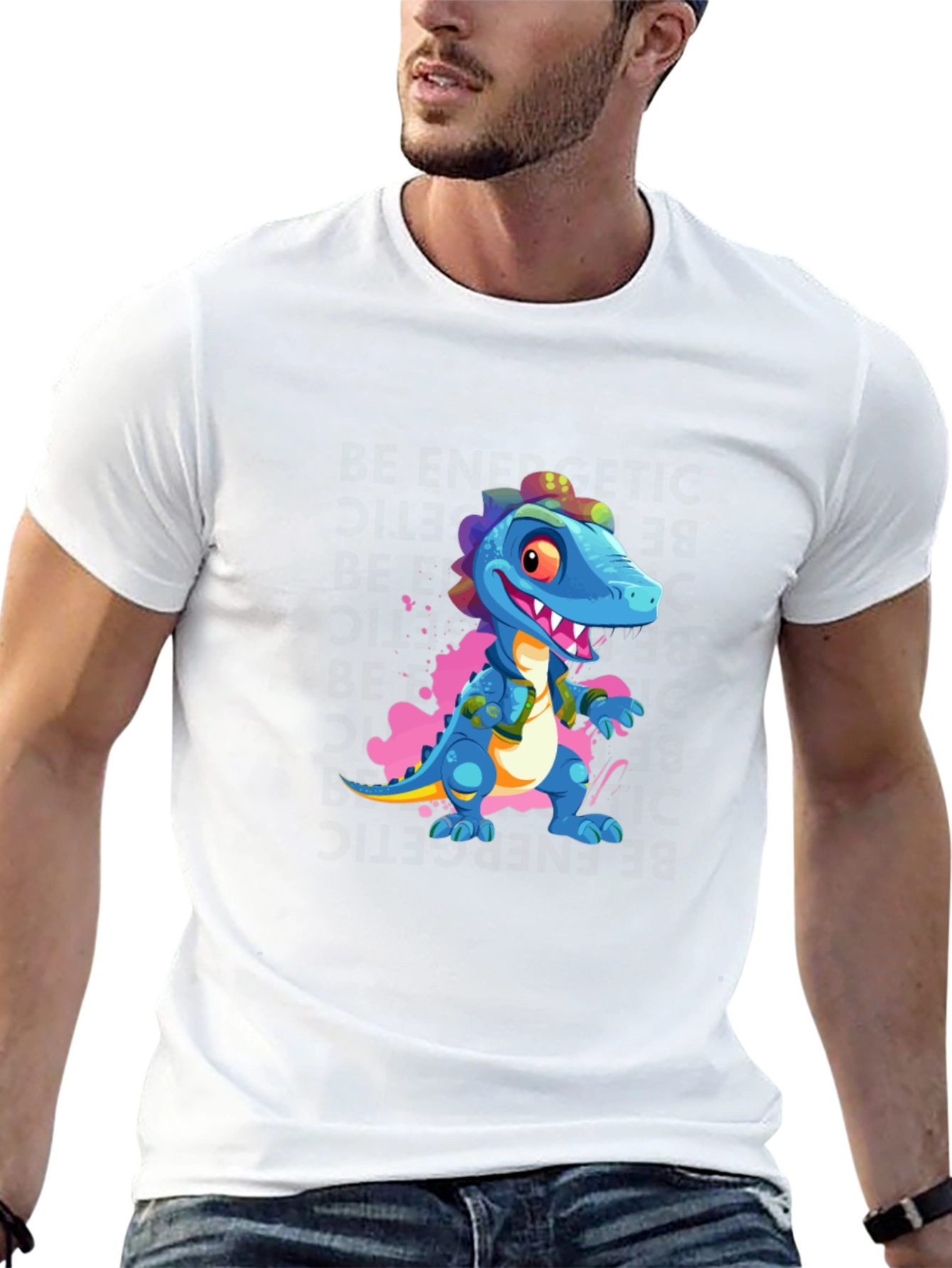 Cartoon Dinosaur Graphic Black T-Shirt