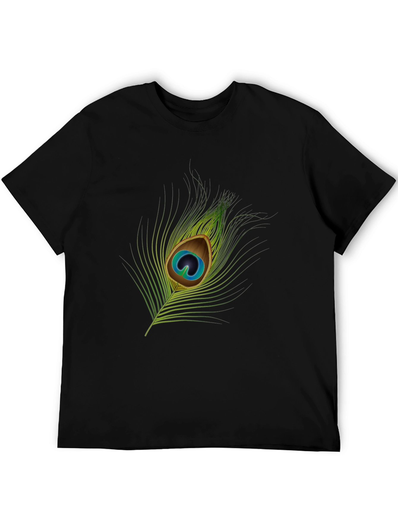 Peacock Feather Graphic Tee - Stylish Black T-Shirt