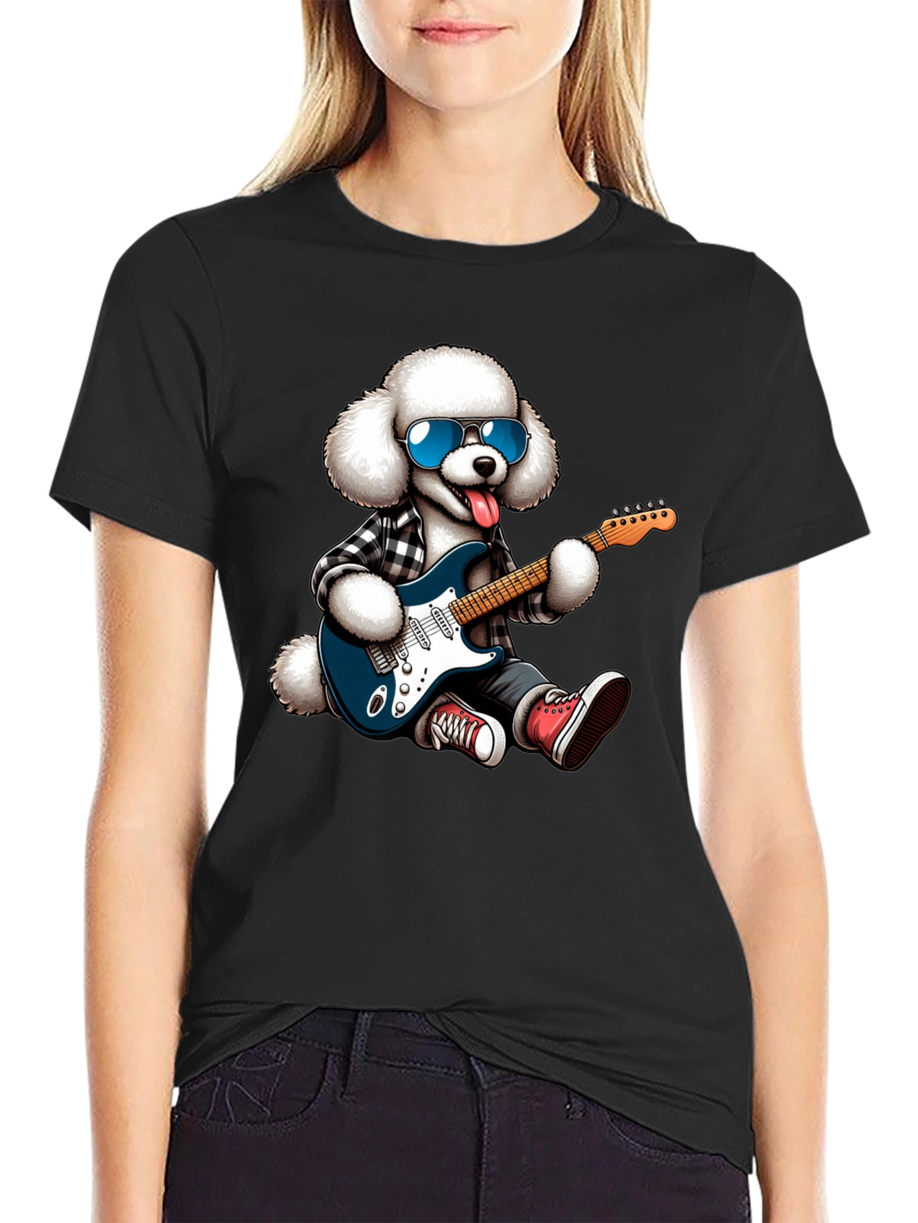 Cool Poodle Guitarist Graphic Tee