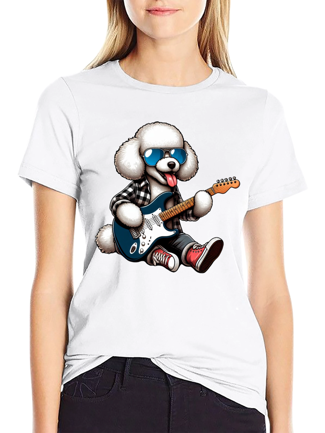 Cool Poodle Guitarist Graphic Tee