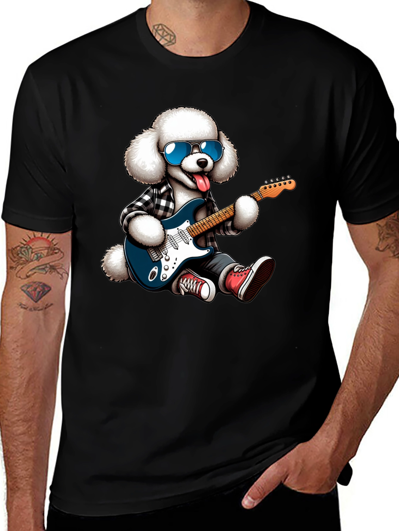 Cool Poodle Guitarist Graphic Tee