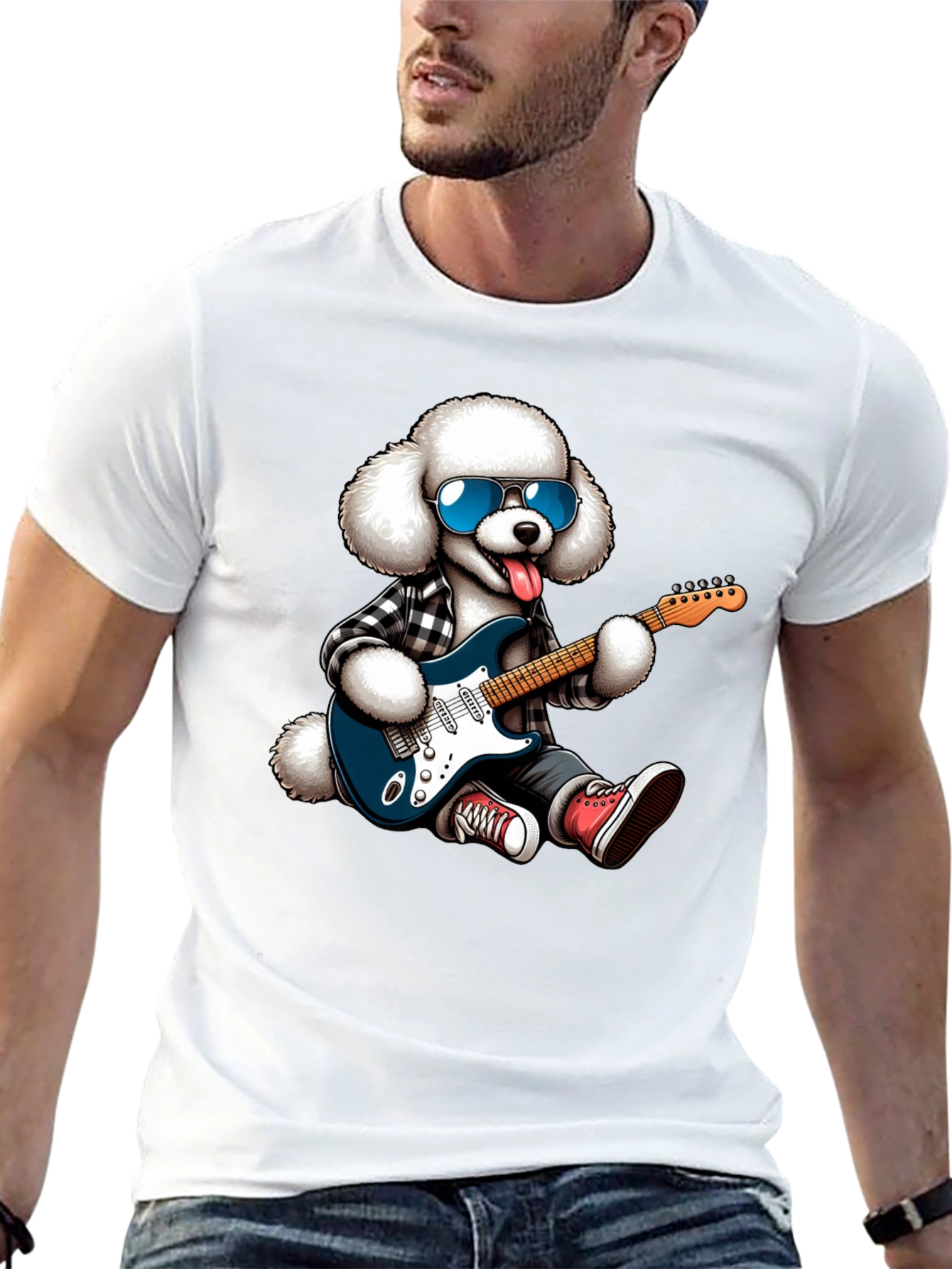 Cool Poodle Guitarist Graphic Tee