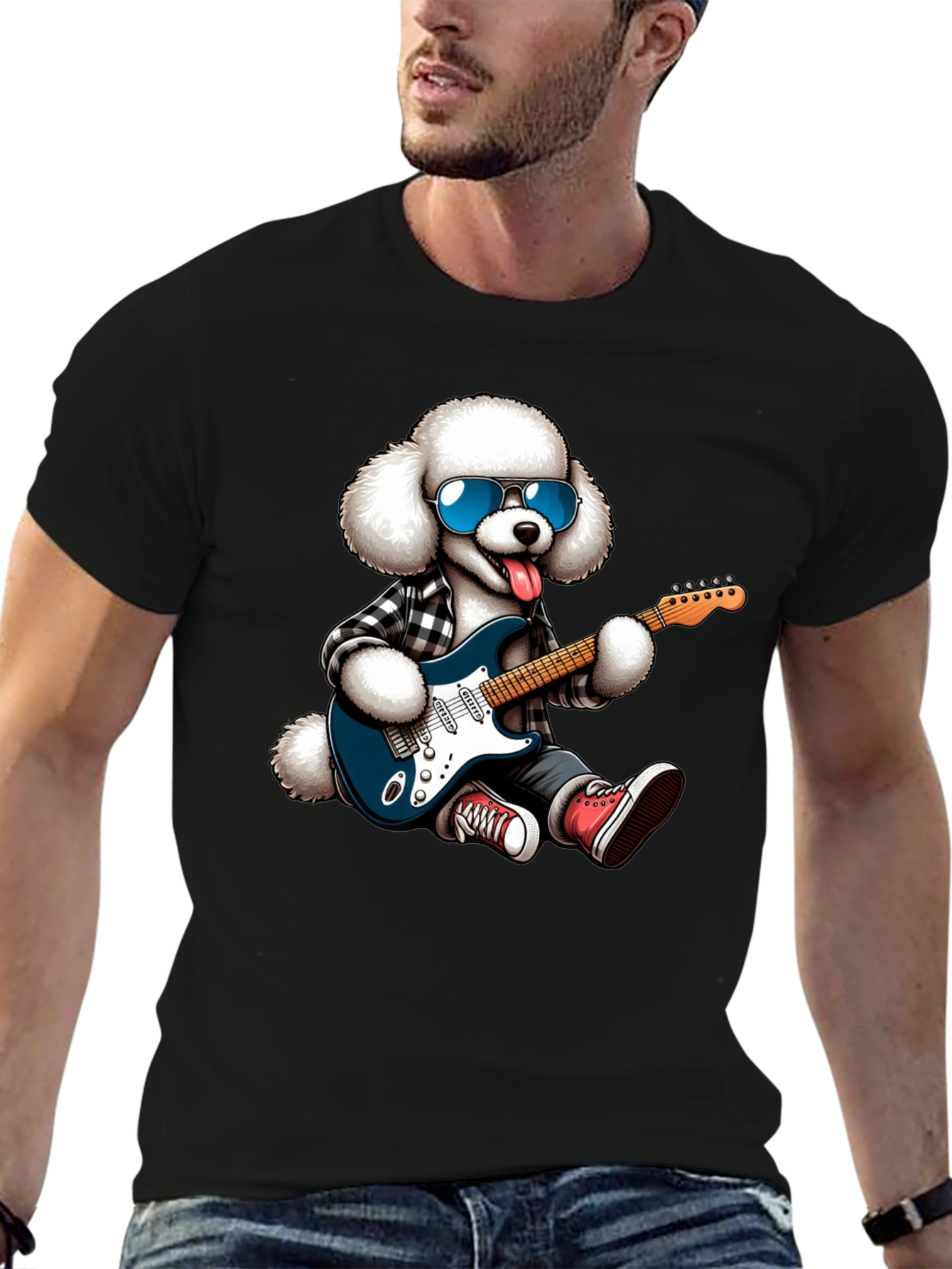 Cool Poodle Guitarist Graphic Tee