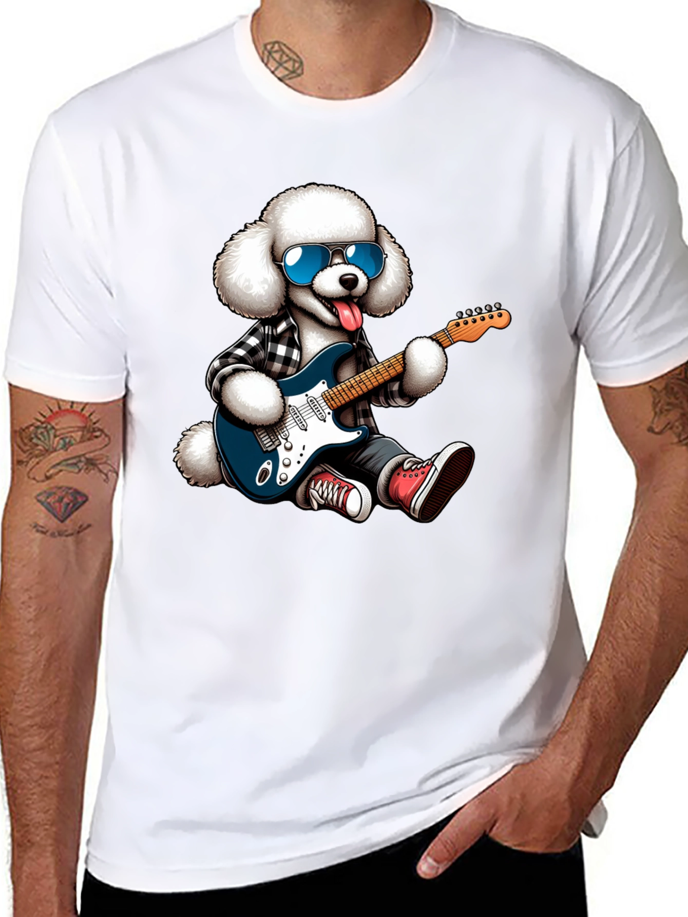 Cool Poodle Guitarist Graphic Tee