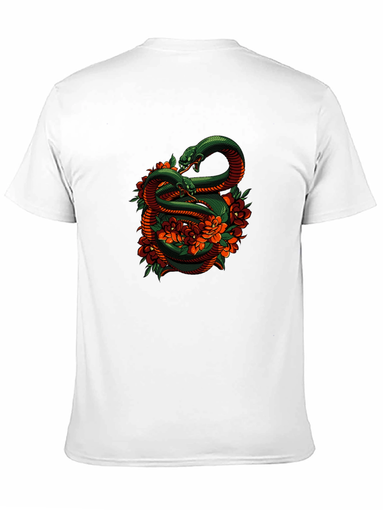 Snake & Floral Graphic Tee - Black Cotton