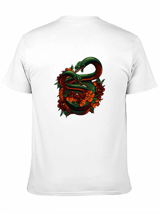 Snake & Floral Graphic Tee - Black Cotton