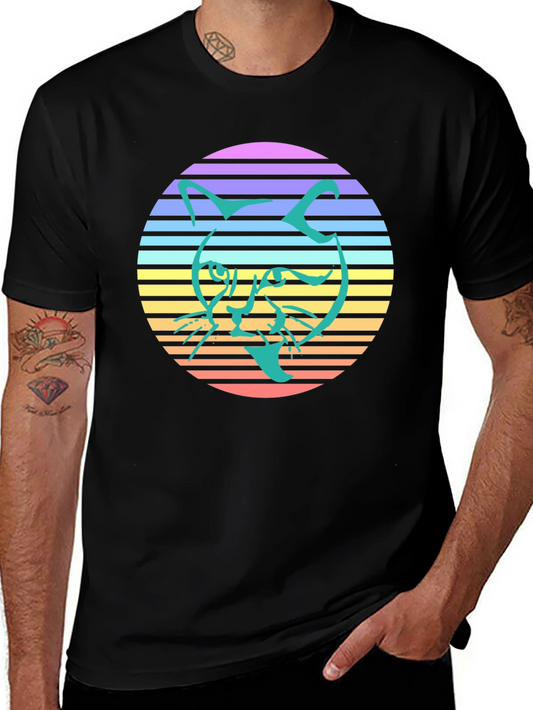 Retro Cat Graphic Tee - Stylish Black T-Shirt