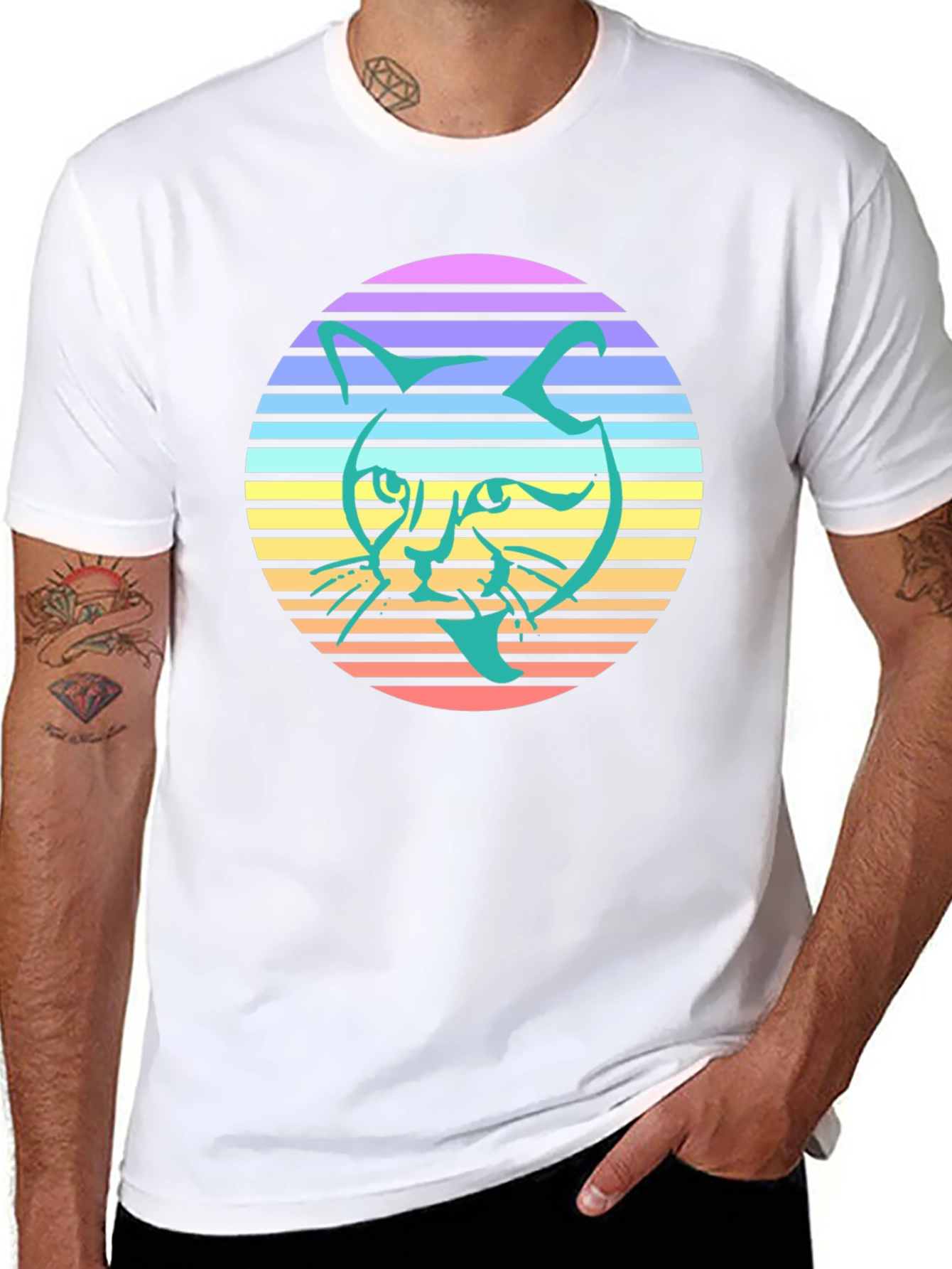 Retro Cat Graphic Tee - Stylish Black T-Shirt
