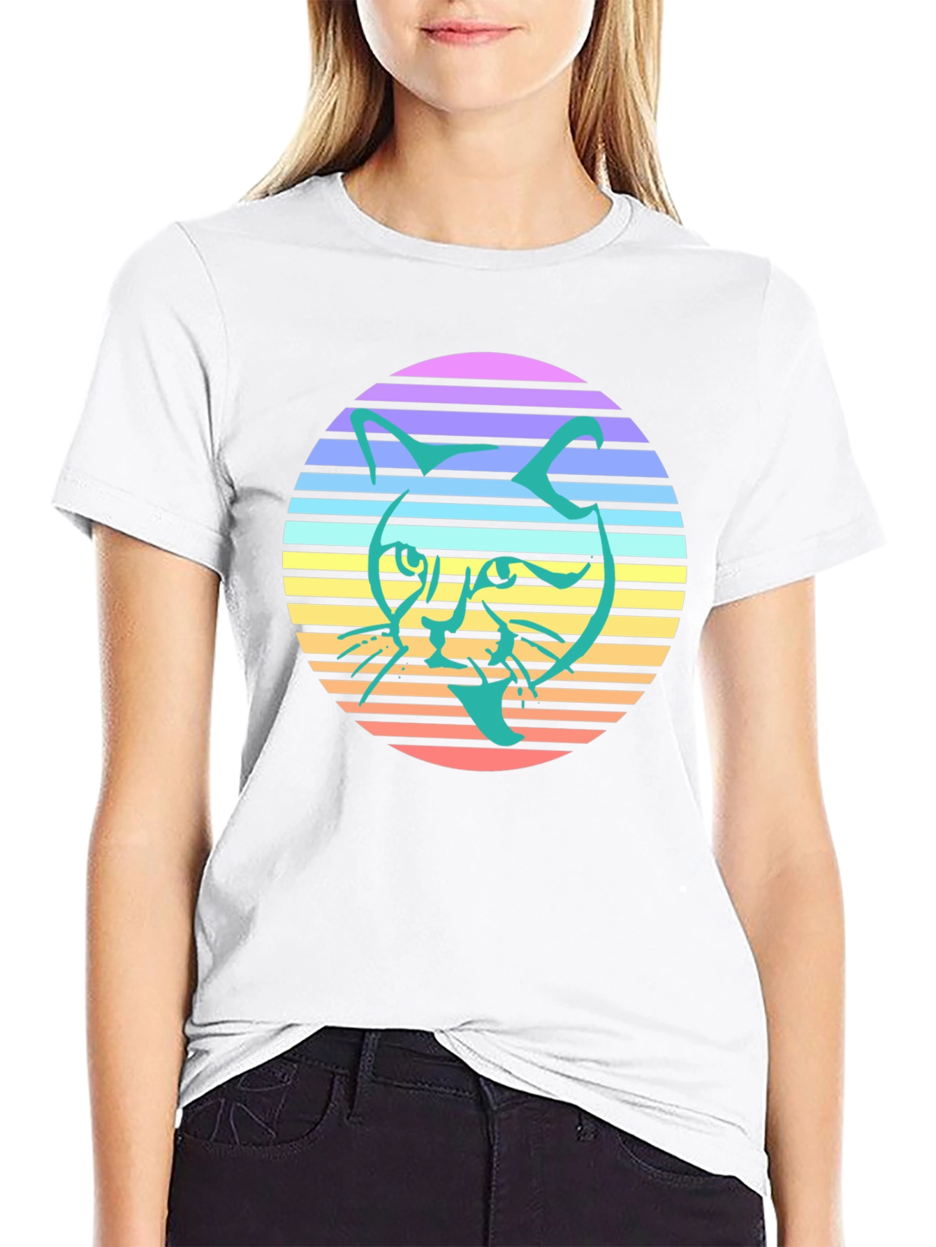 Retro Cat Graphic Tee - Stylish Black T-Shirt
