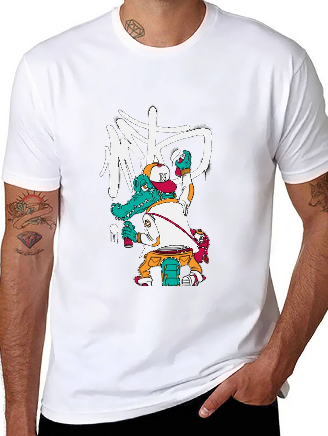 Cool Alligator Graffiti Artist Black T-Shirt