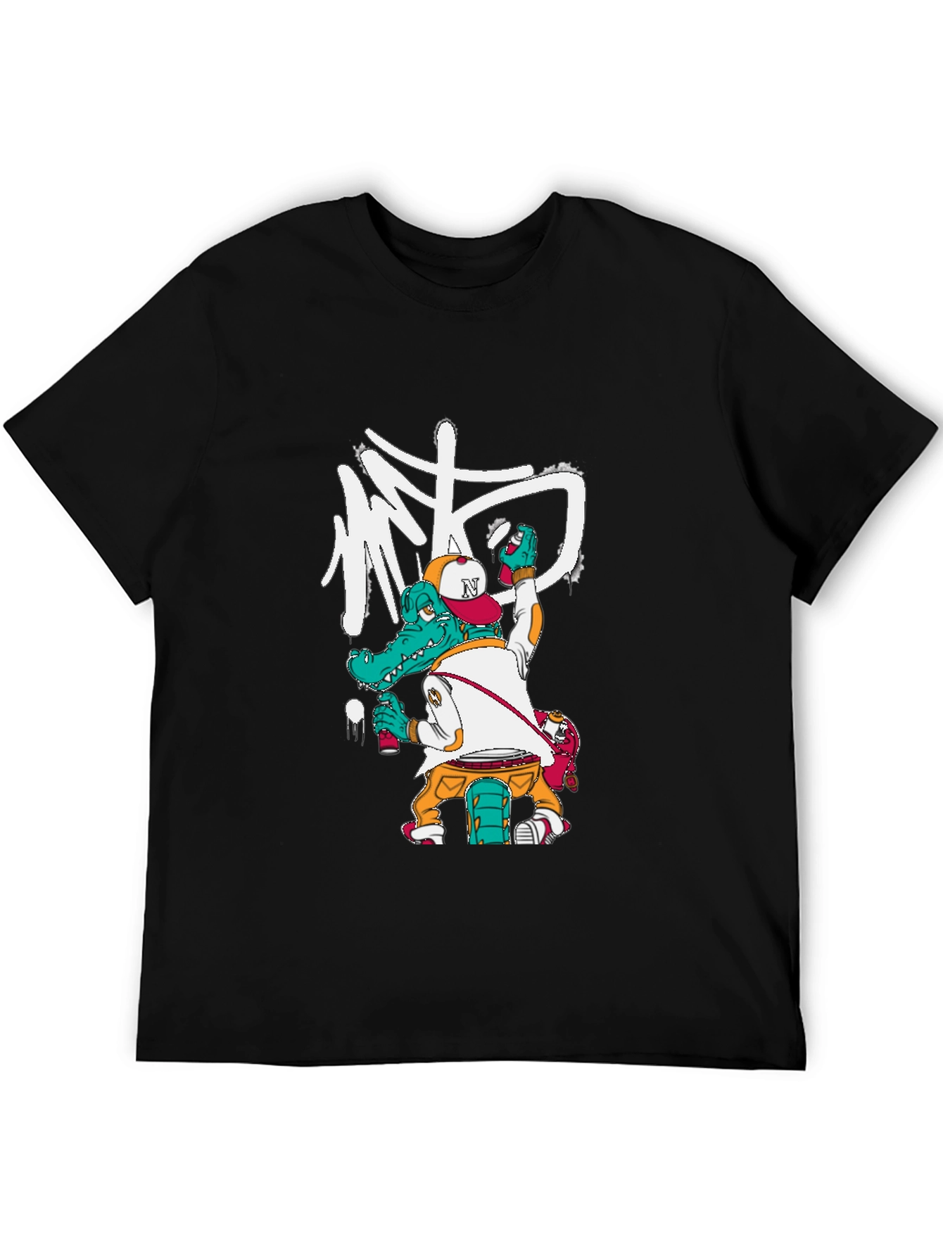 Cool Alligator Graffiti Artist Black T-Shirt