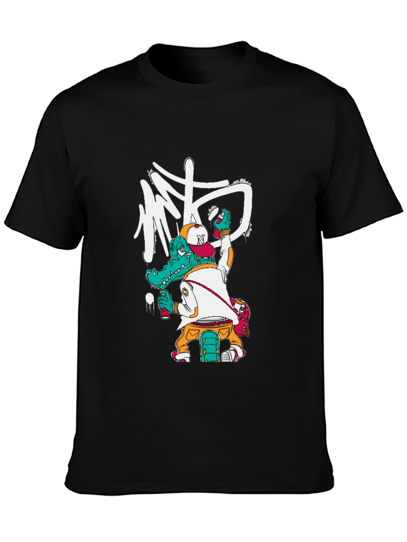 Cool Alligator Graffiti Artist Black T-Shirt