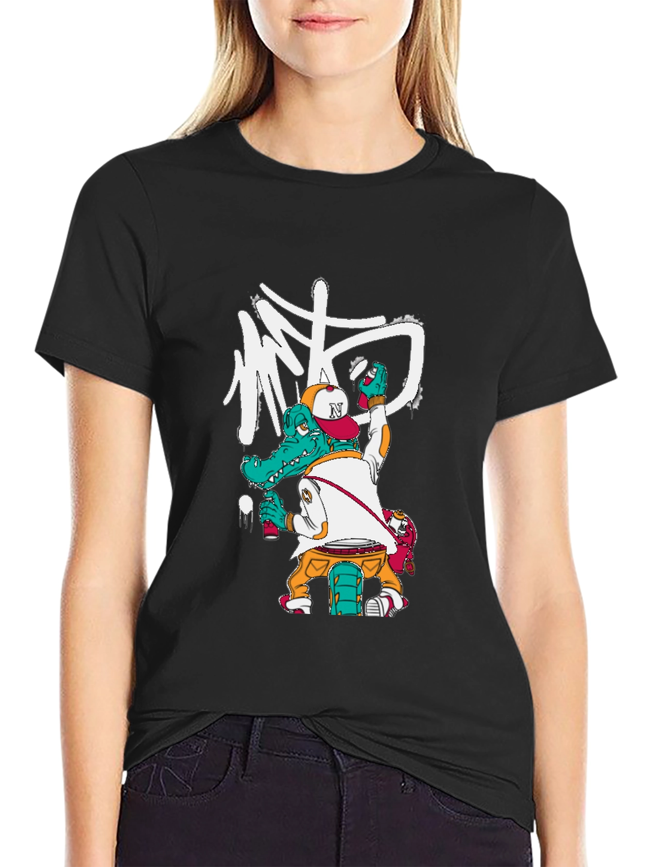 Cool Alligator Graffiti Artist Black T-Shirt