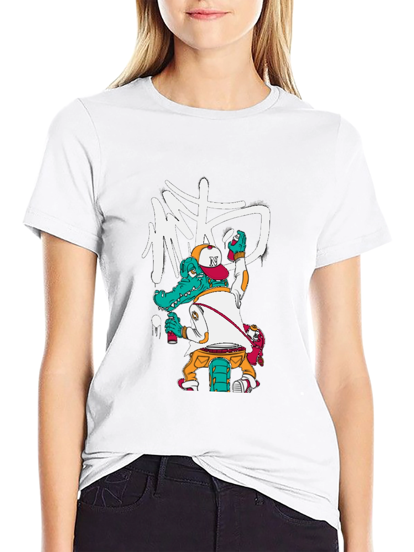 Cool Alligator Graffiti Artist Black T-Shirt