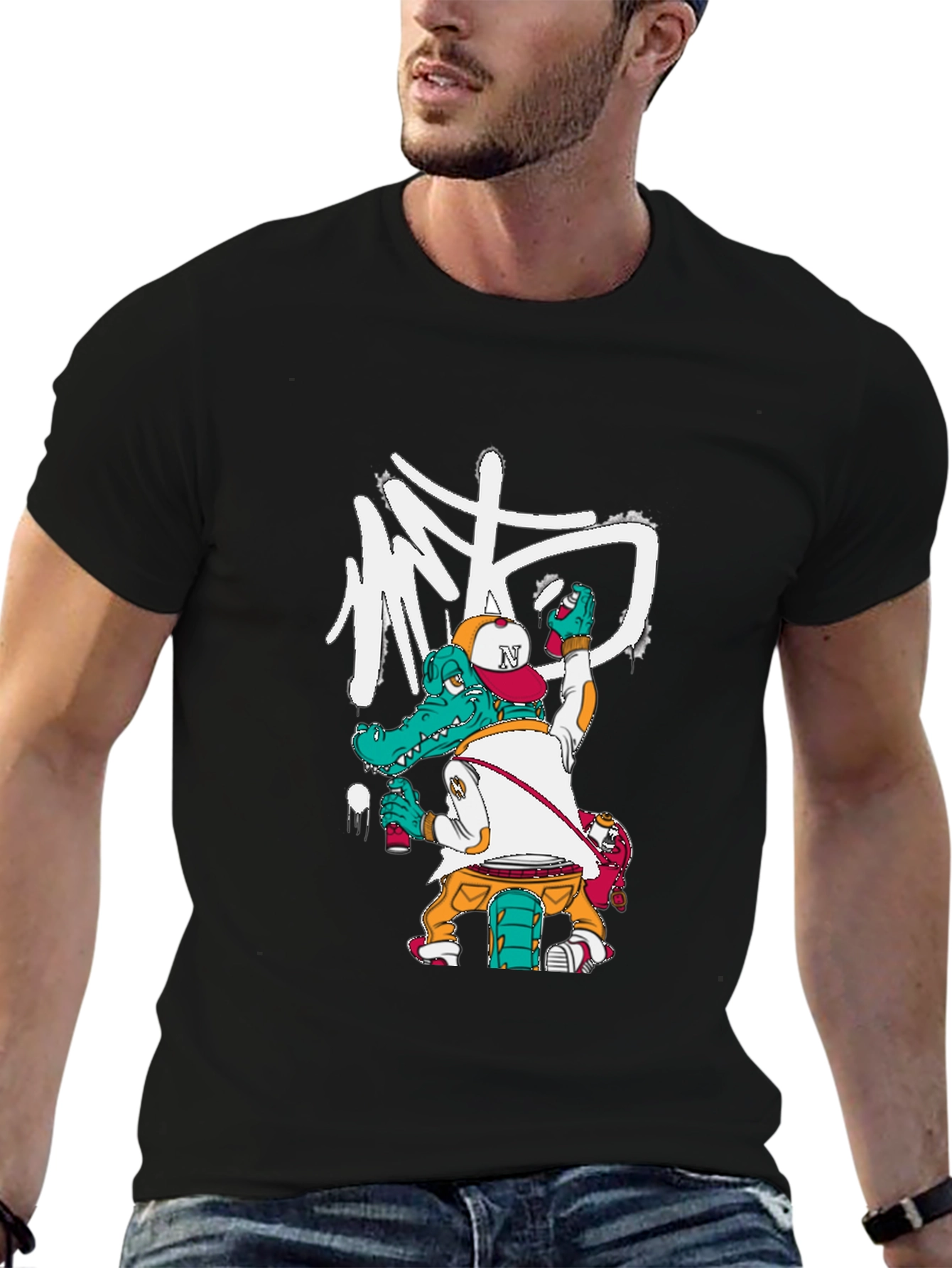 Cool Alligator Graffiti Artist Black T-Shirt
