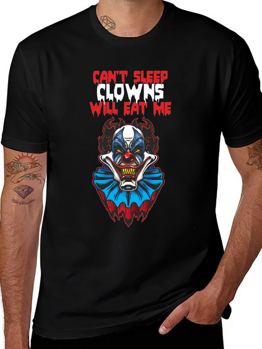 Scary Clown Graphic T-Shirt - Cant Sleep Clowns Will Eat Me