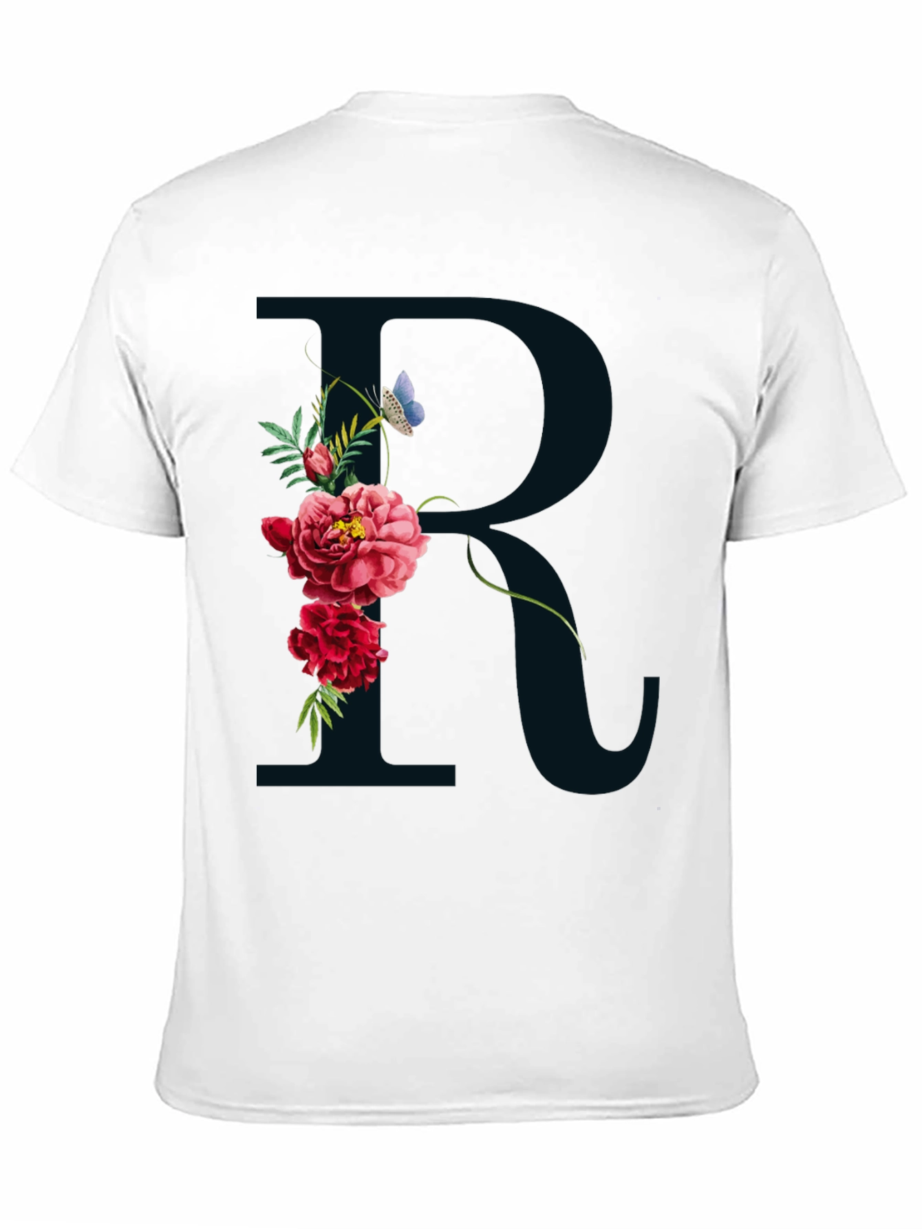 Floral R Initial Black T-Shirt