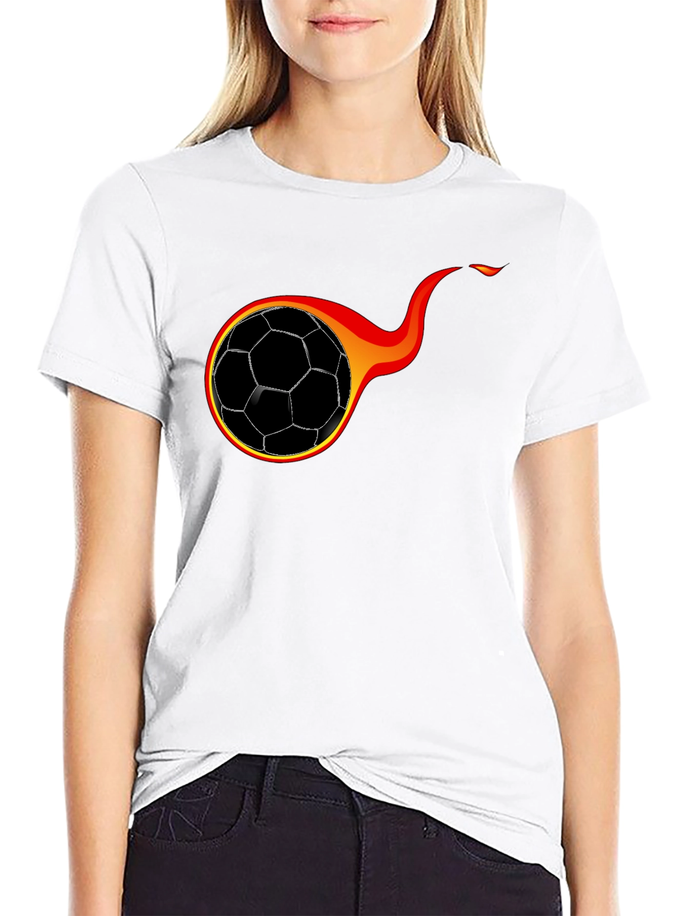 Flaming Soccer Ball Graphic T-Shirt - Black
