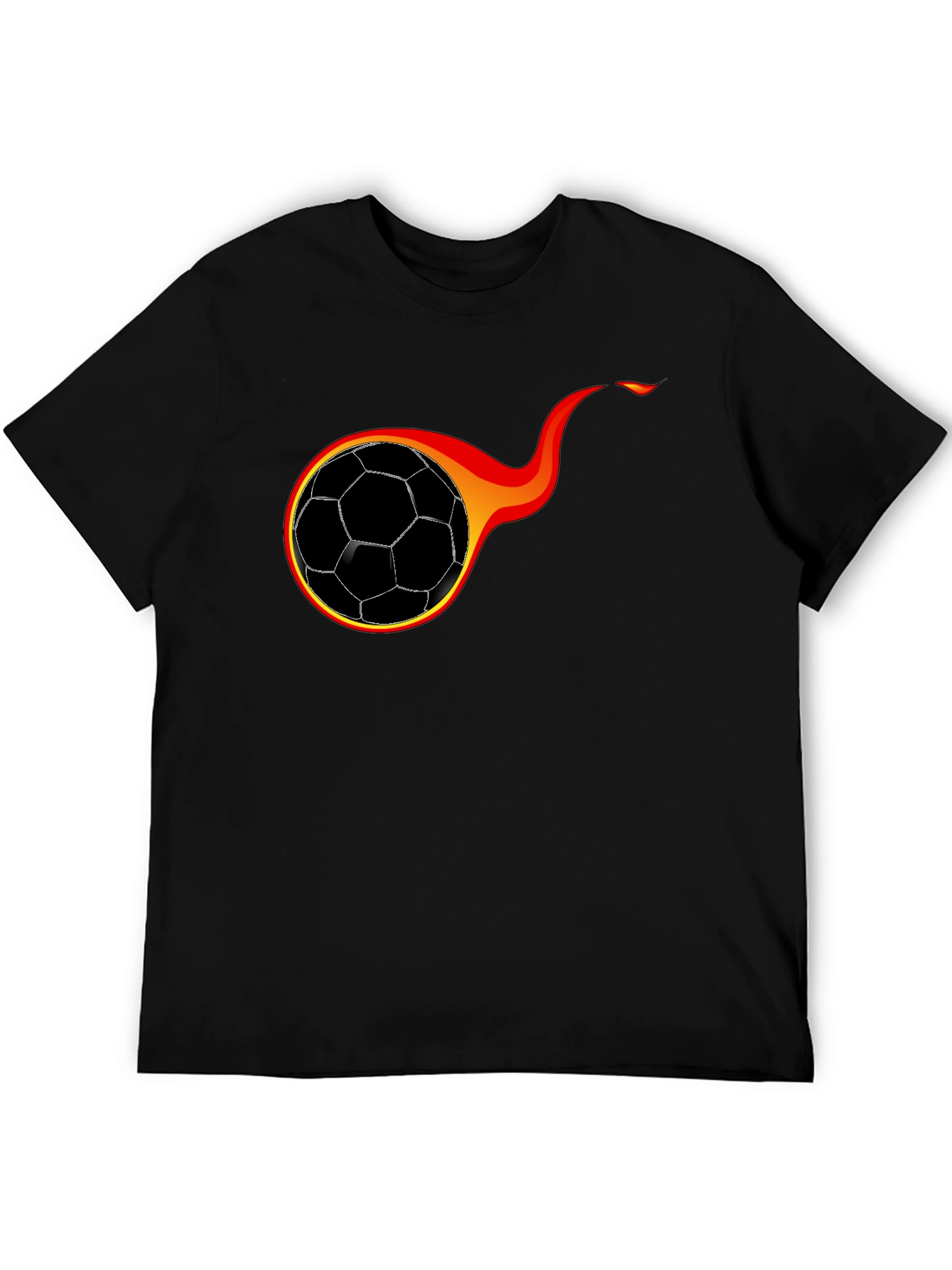 Flaming Soccer Ball Graphic T-Shirt - Black