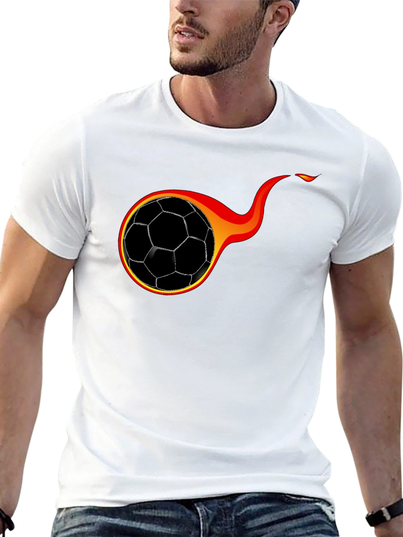 Flaming Soccer Ball Graphic T-Shirt - Black