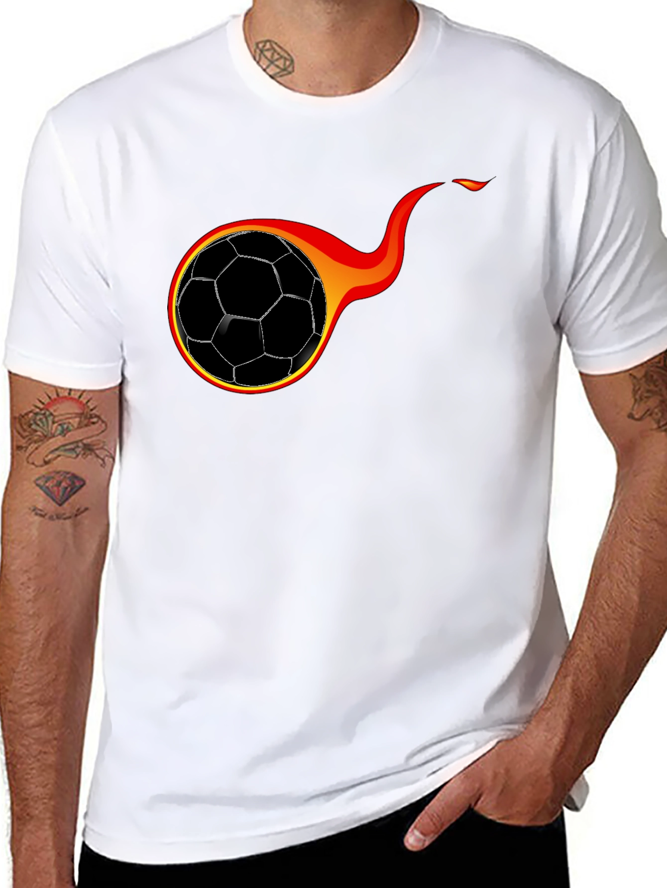 Flaming Soccer Ball Graphic T-Shirt - Black