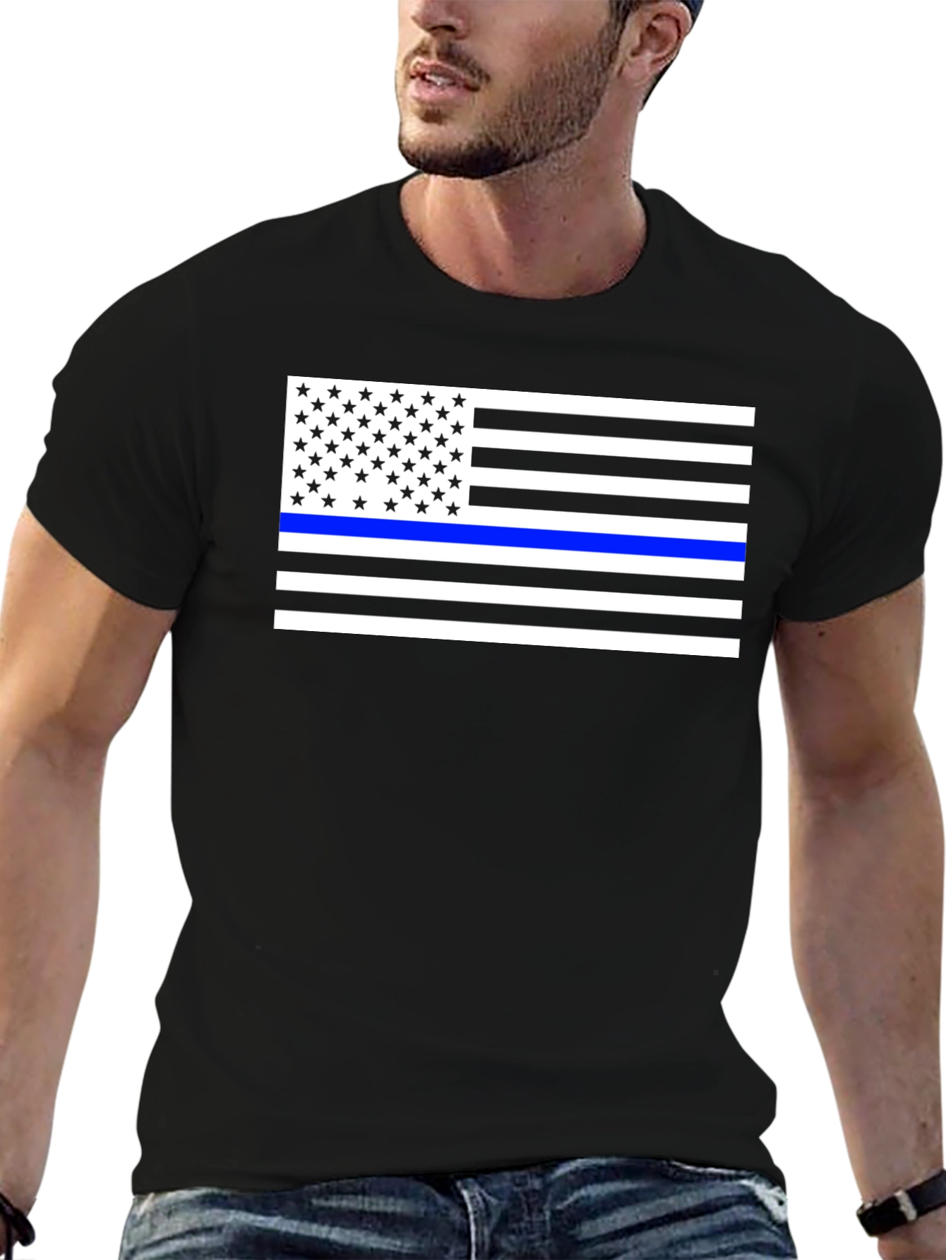Thin Blue Line American Flag T-Shirt