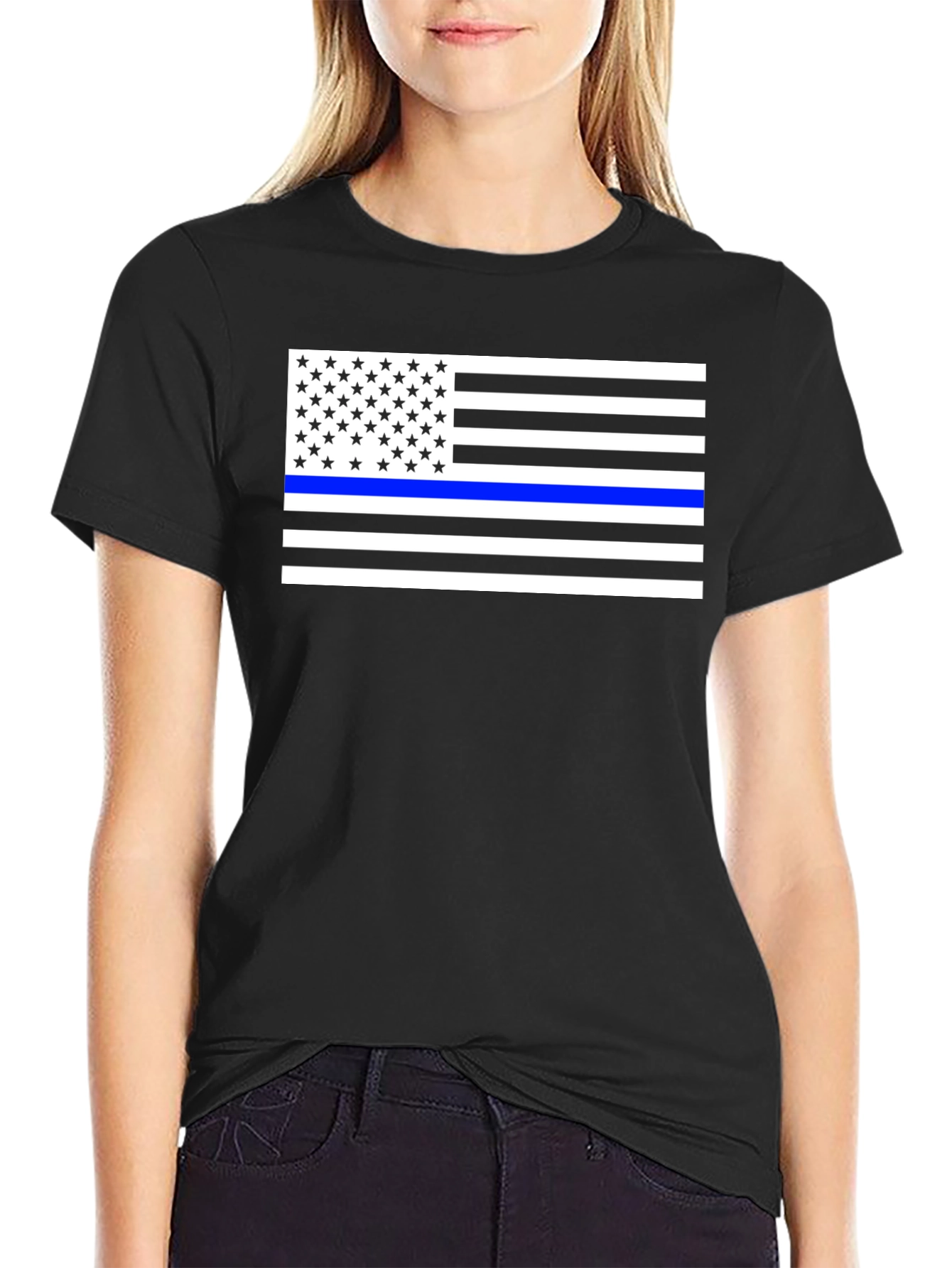Thin Blue Line American Flag T-Shirt