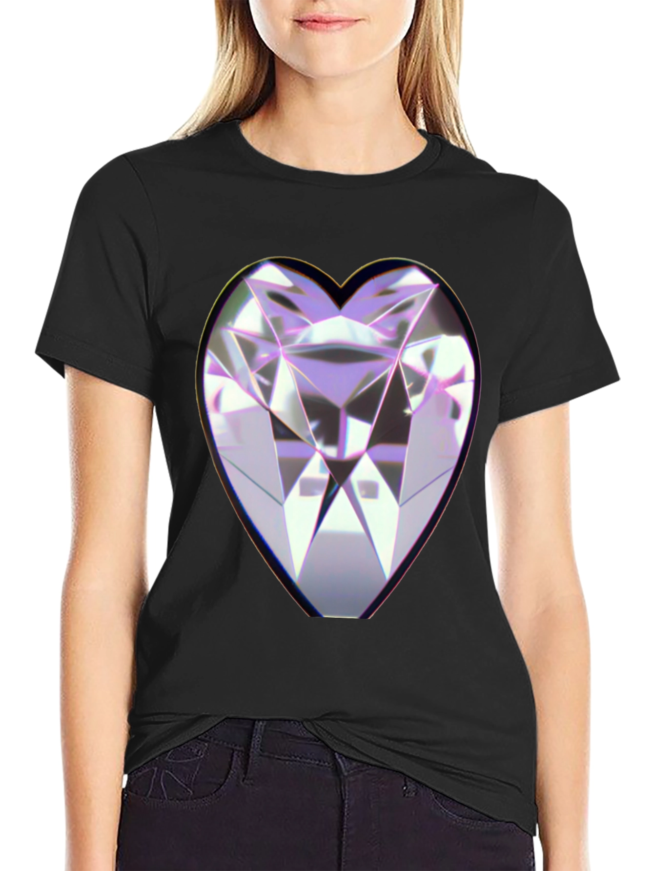Heart Diamond Graphic Black Tee