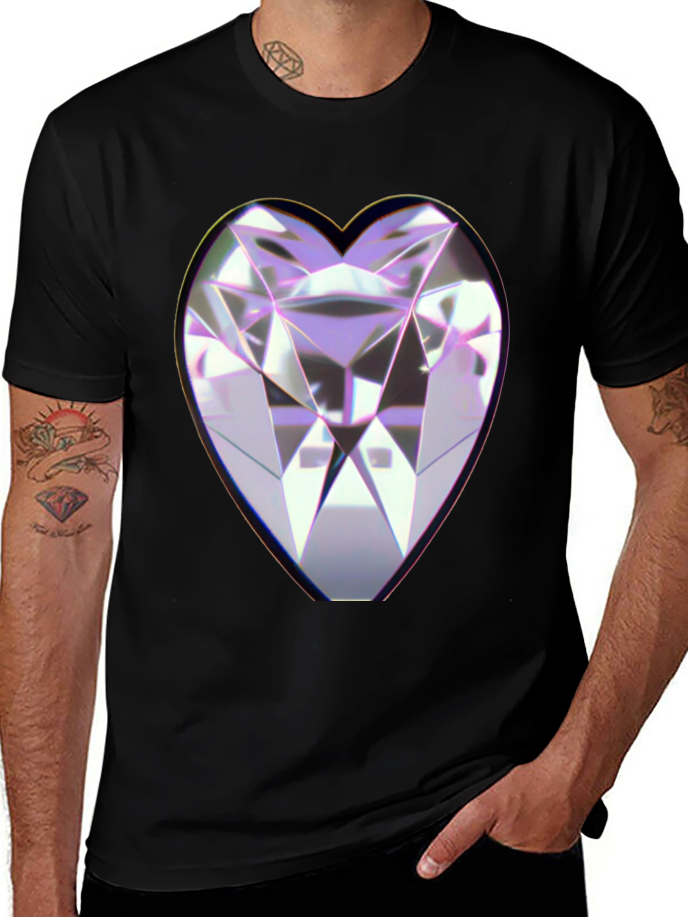 Heart Diamond Graphic Black Tee