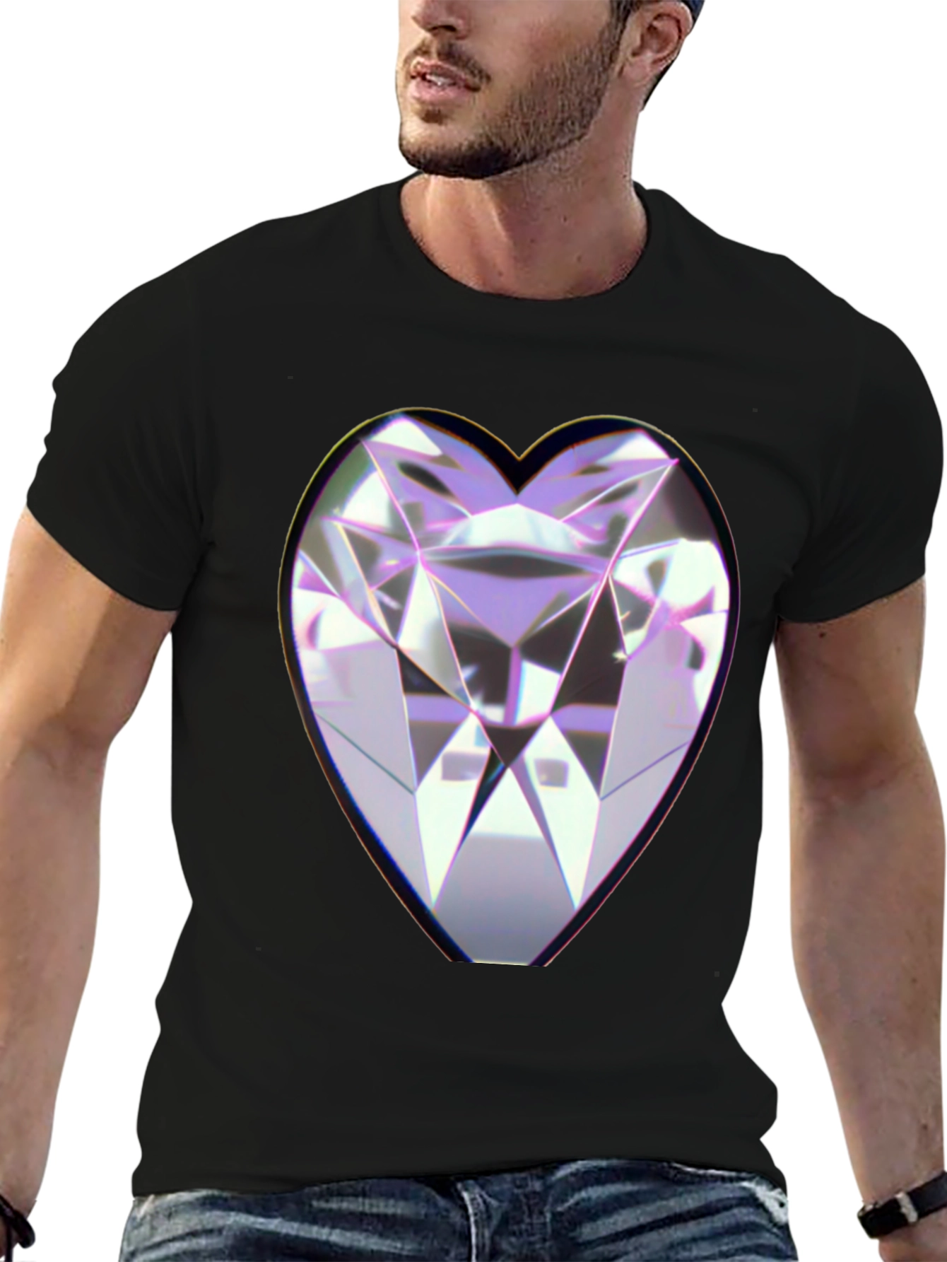 Heart Diamond Graphic Black Tee