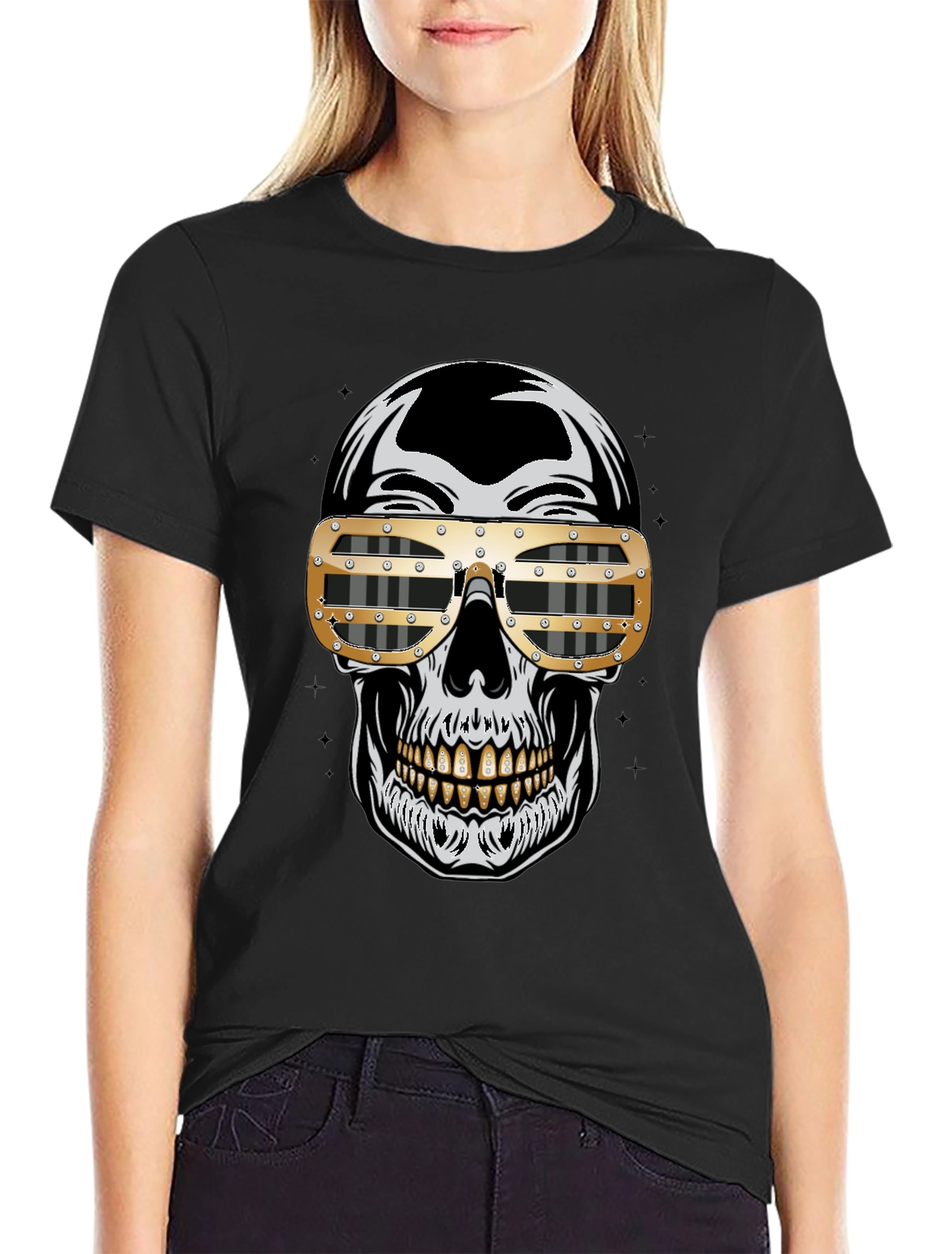 Skull Graphic Tee - Gold Sunglasses