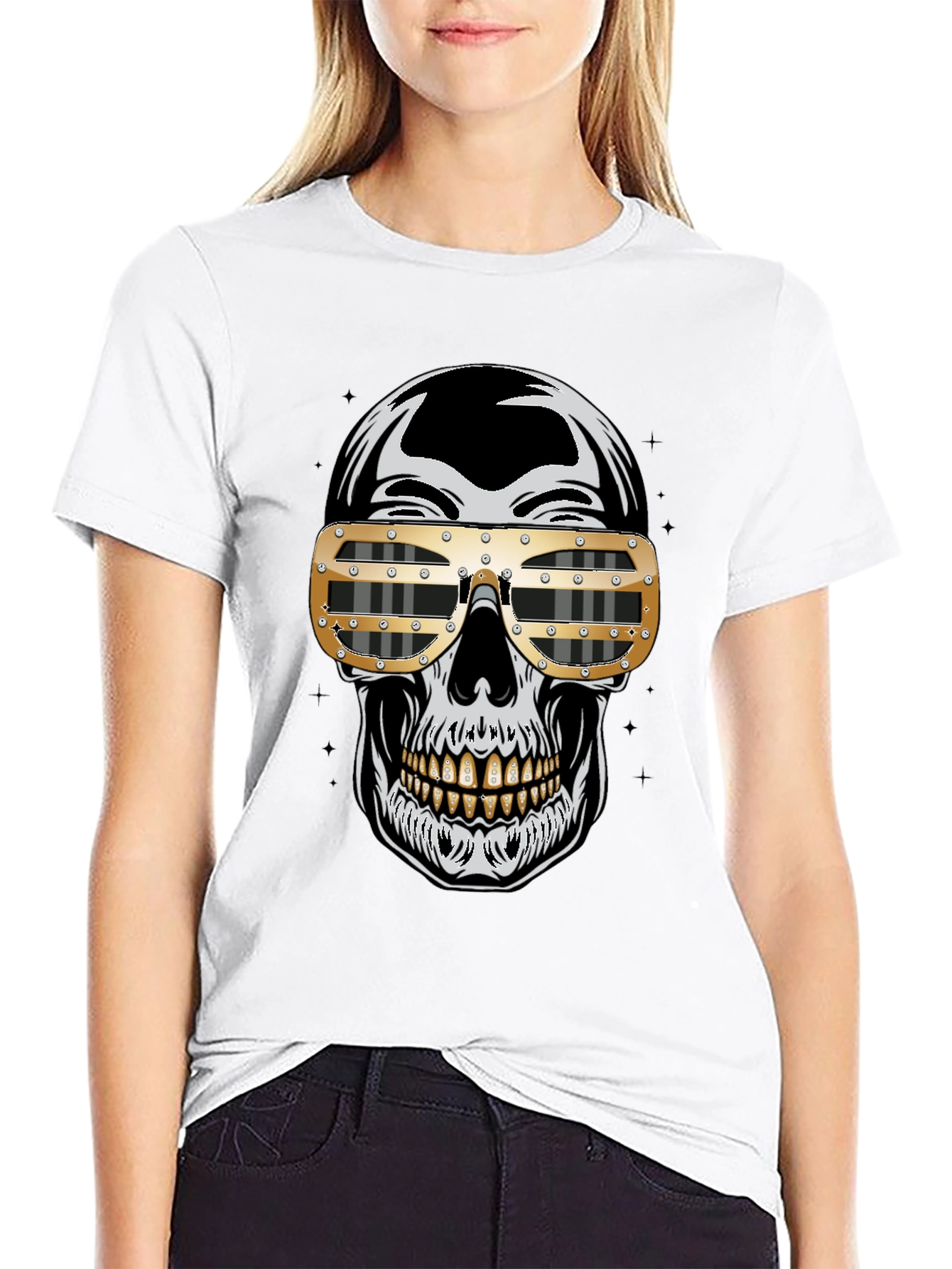 Skull Graphic Tee - Gold Sunglasses