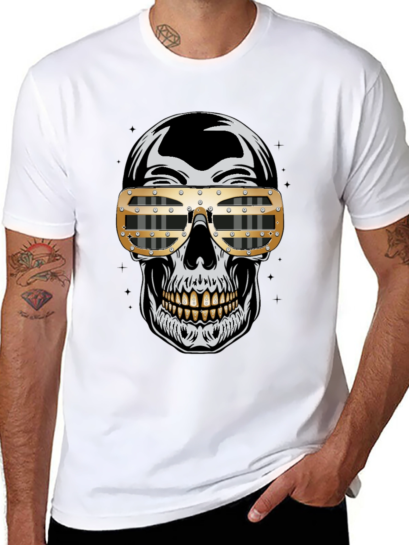 Skull Graphic Tee - Gold Sunglasses