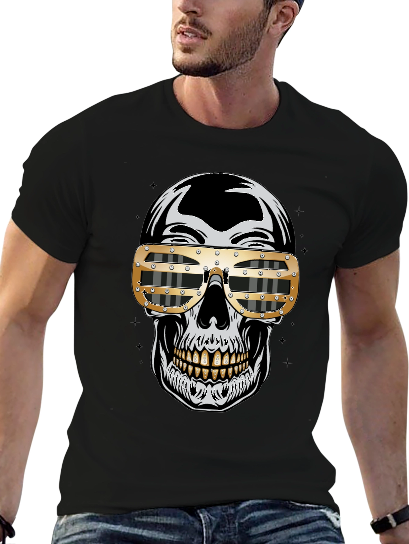 Skull Graphic Tee - Gold Sunglasses