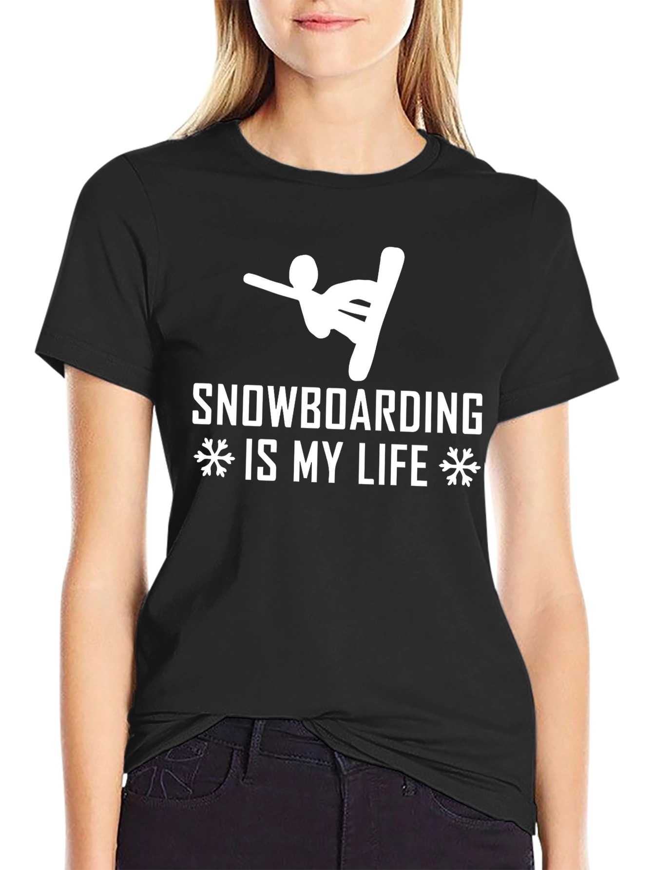 Snowboarding Is My Life Black Graphic Tee
