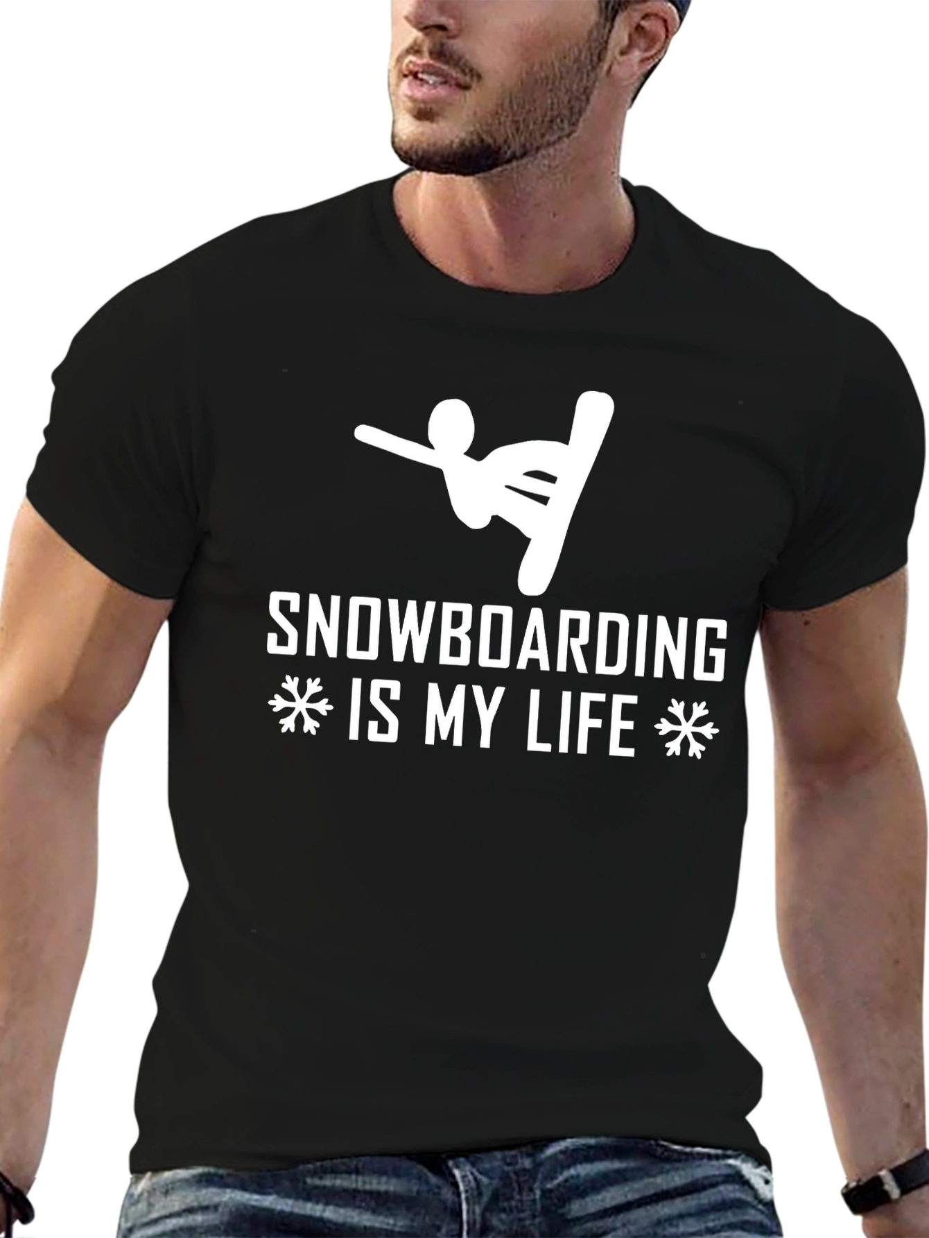 Snowboarding Is My Life Black Graphic Tee