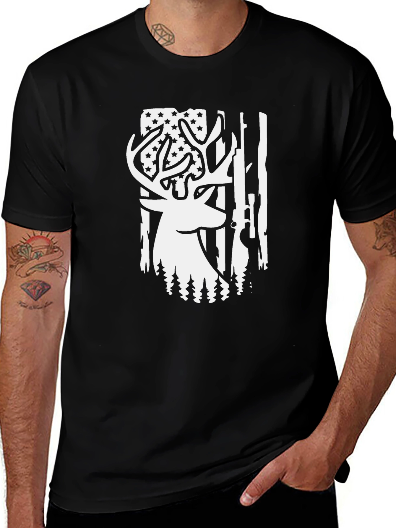 Deer Hunting American Flag Graphic T-Shirt