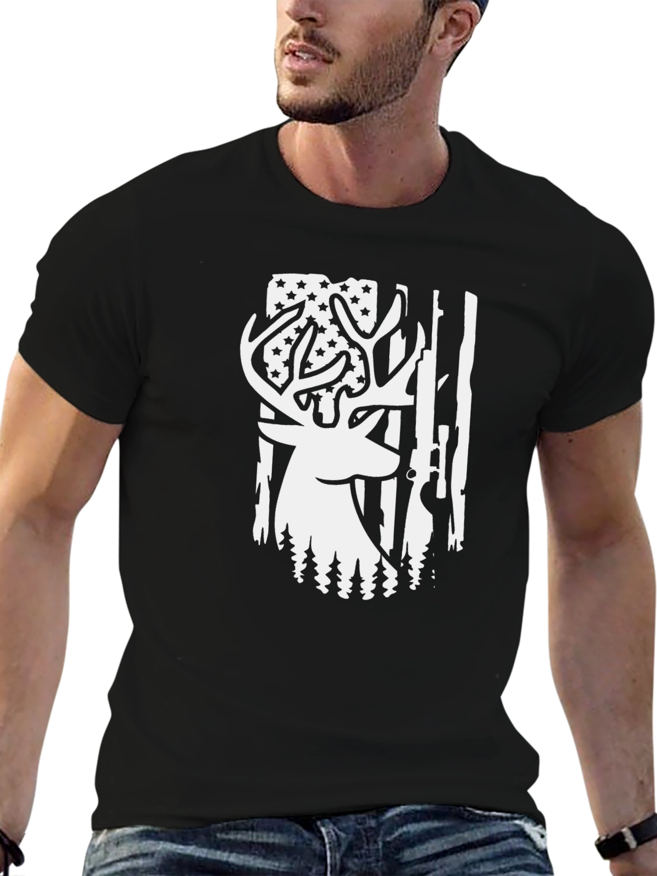 Deer Hunting American Flag Graphic T-Shirt